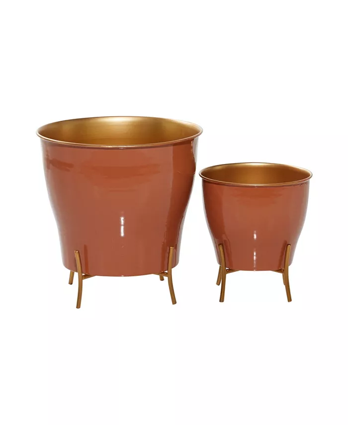 Novogratz Collection Set of 2 Orange Metal Farmhouse Planter， 9