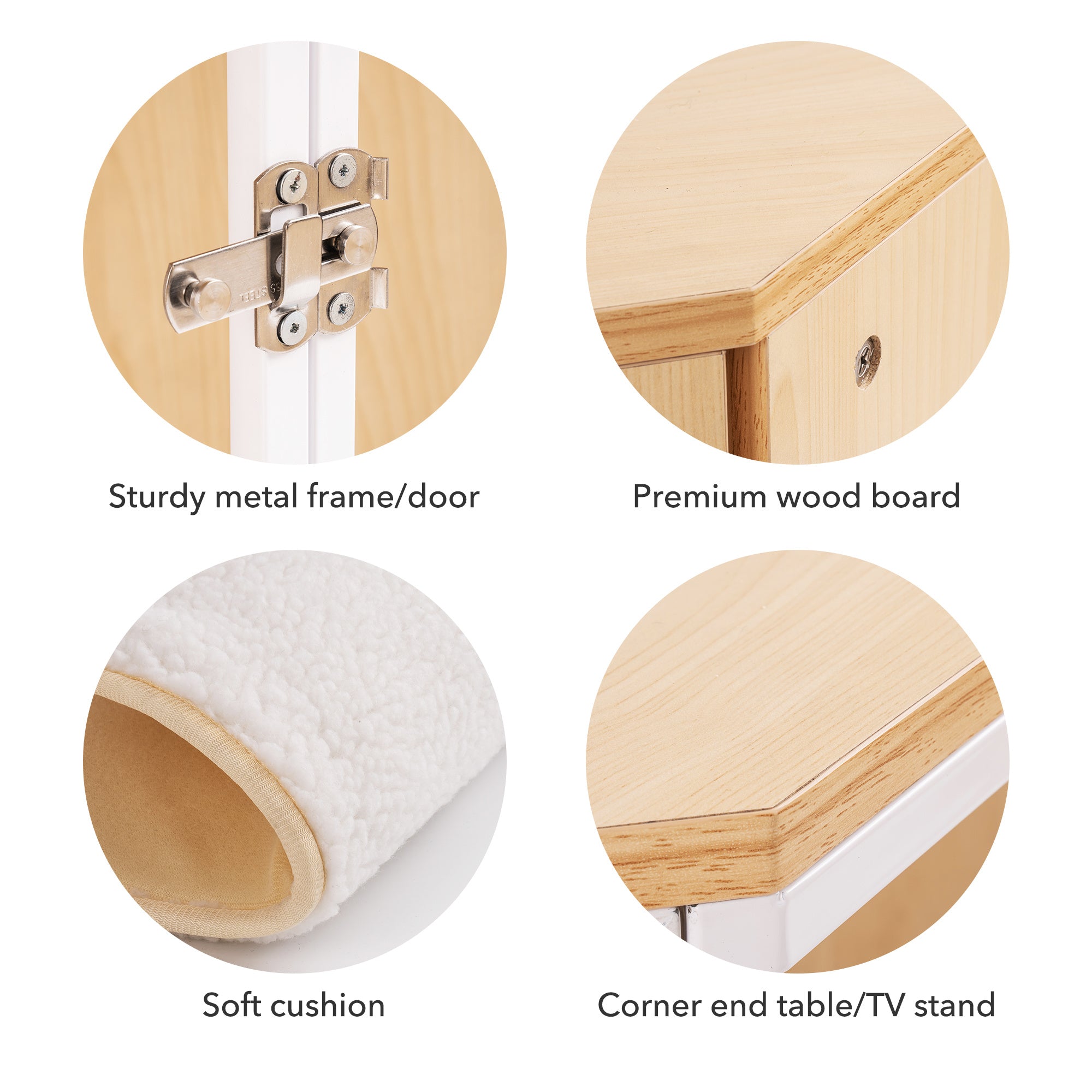 LANTRO JS Corner Dog Crate with Cushion， Dog Kennel with Wood and Mesh， Doghouse， Pet Crate Indoor Use