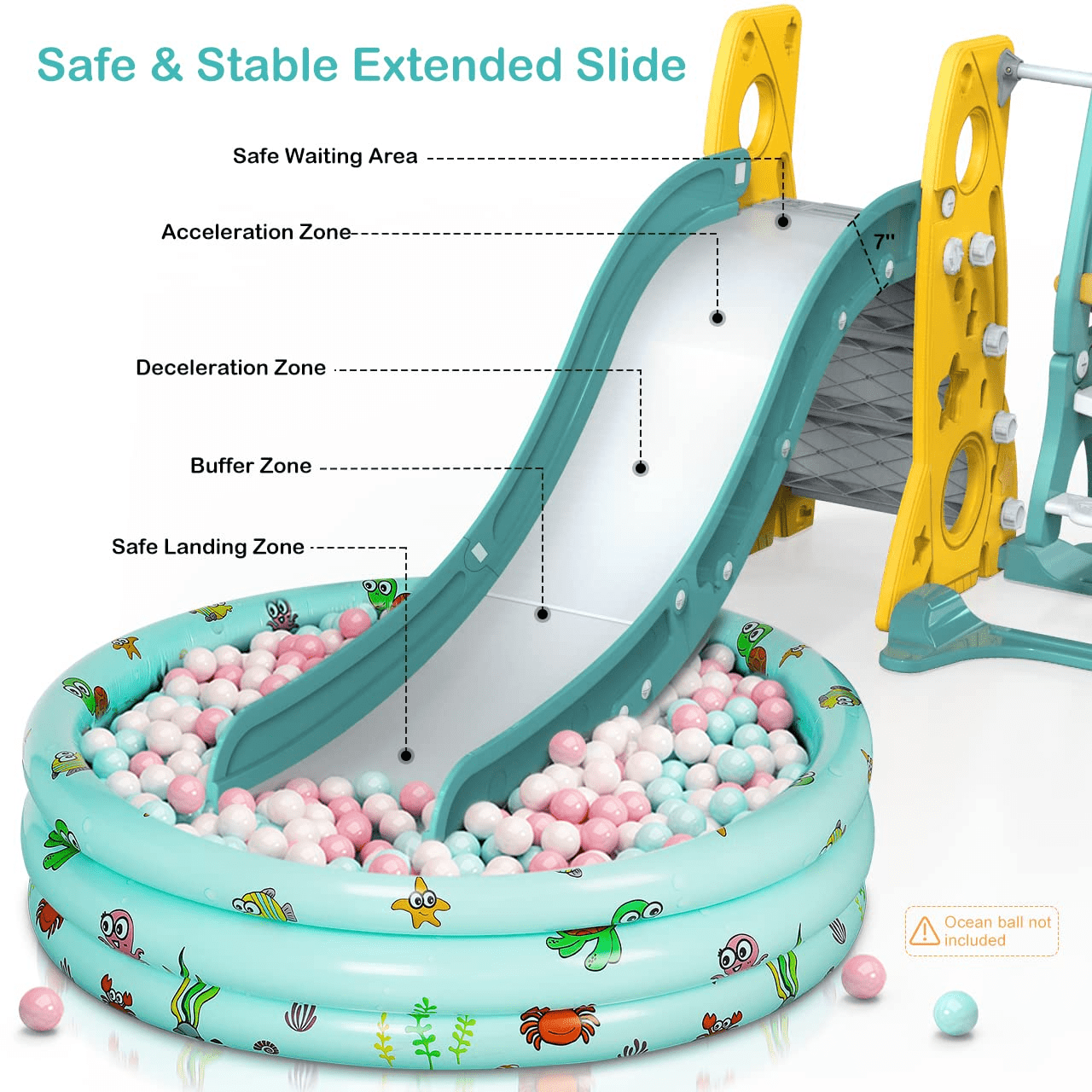 Tiikiy Toddler Slide and Swing Set， 6 in 1 Kids Climber Slide Playset for Toddlers Age 1-3 Freestanding Baby Slide Indoor Outdoor Playground w/Basketball Hoop， Swing and Ball Pool