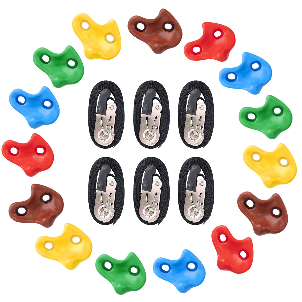 WHDZ 15 PCS Climbing Holds for Kids，Adult Climbing Rocks with 6 Ratchet Straps for Outdoor，Playground Accessories﻿ Rock Wall Climbing Kit with Mounting Hardware