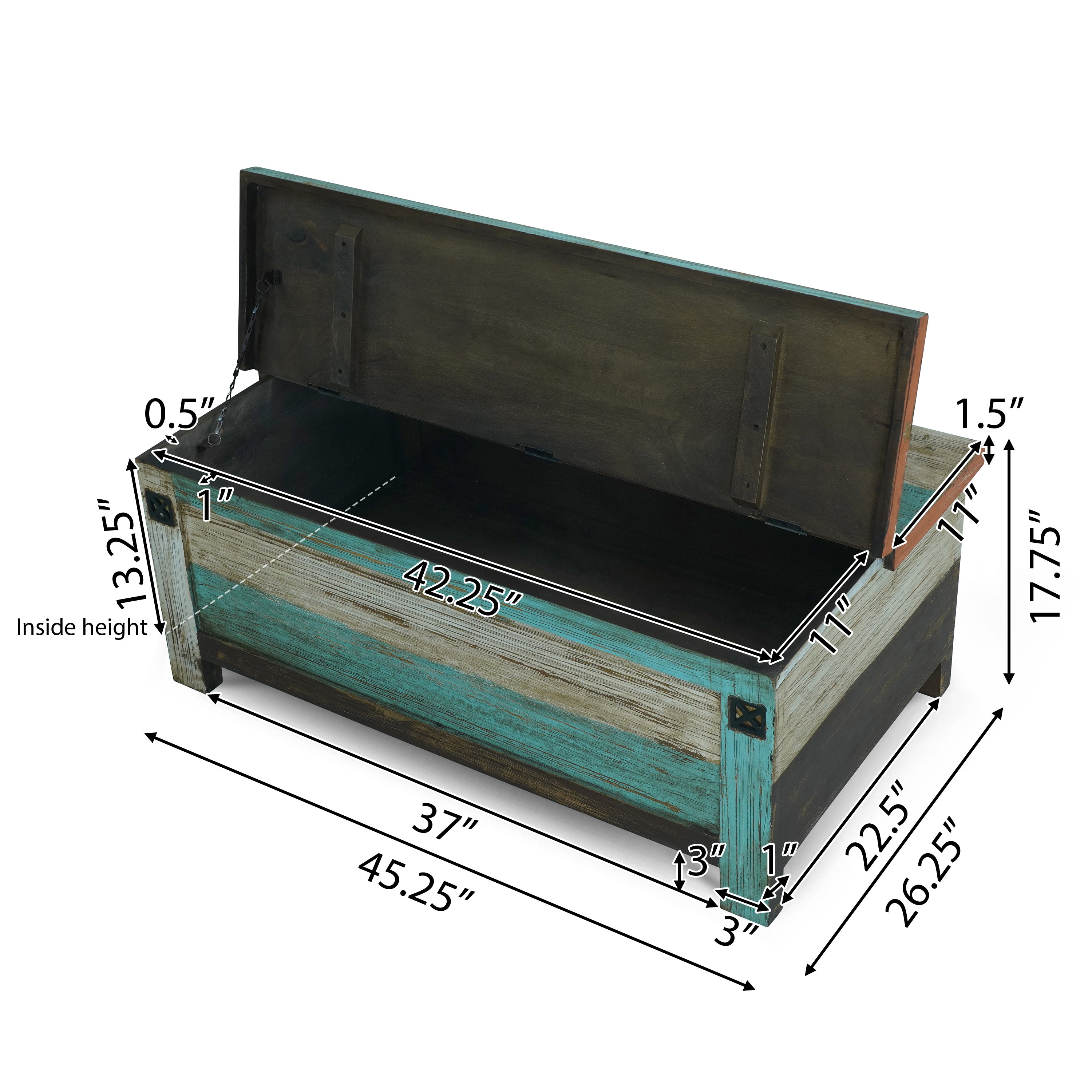 Templin Boho Handmade Distressed Mango Wood Storage Coffee Table, Multicolored