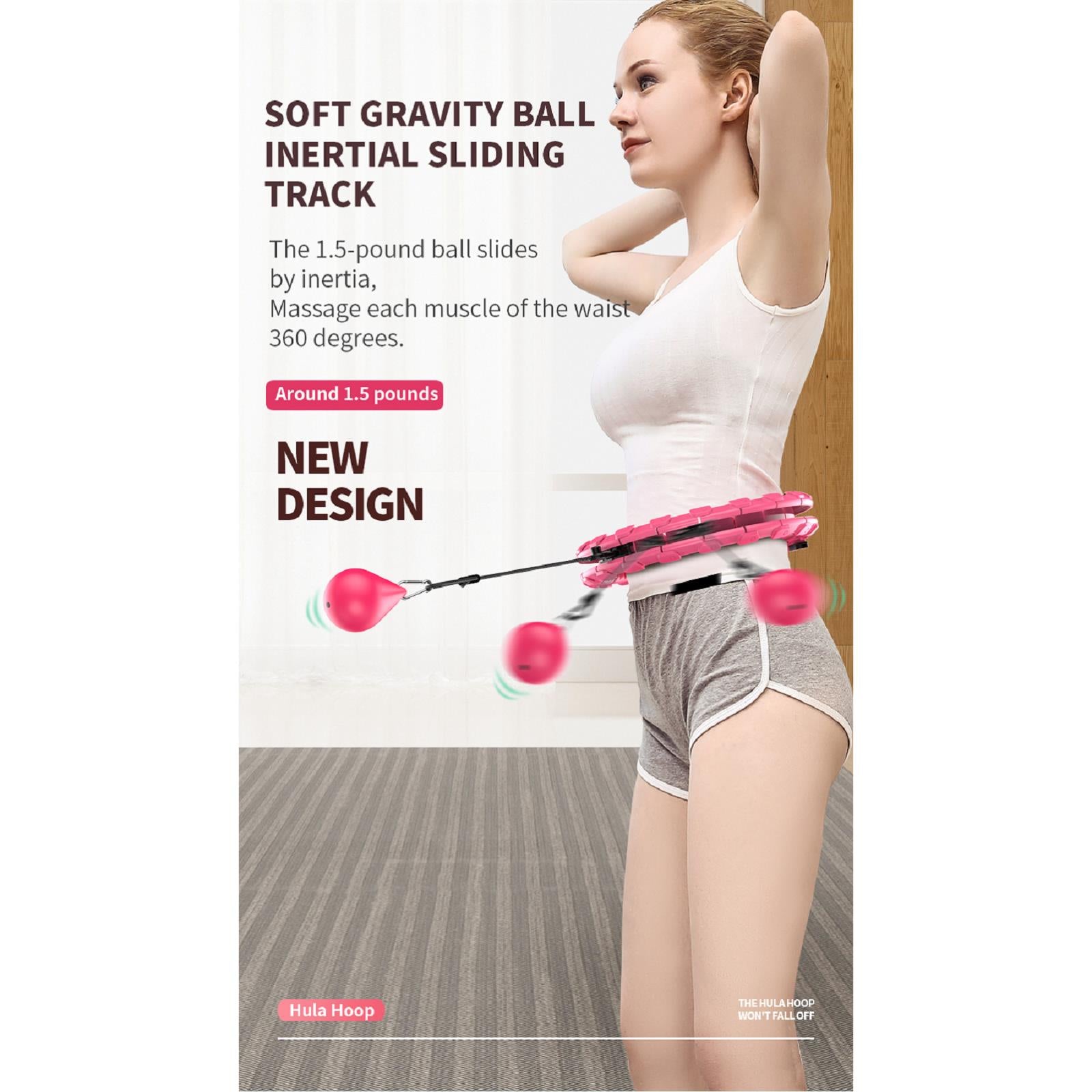 Weighted Hula Exercise Fit Hoops Plus Size， 2 in 1 Weight Loss 24 Detachable Knots Hoops Adjustable Auto-Spinning Ball Abdomen Fitness Equipment for Adult