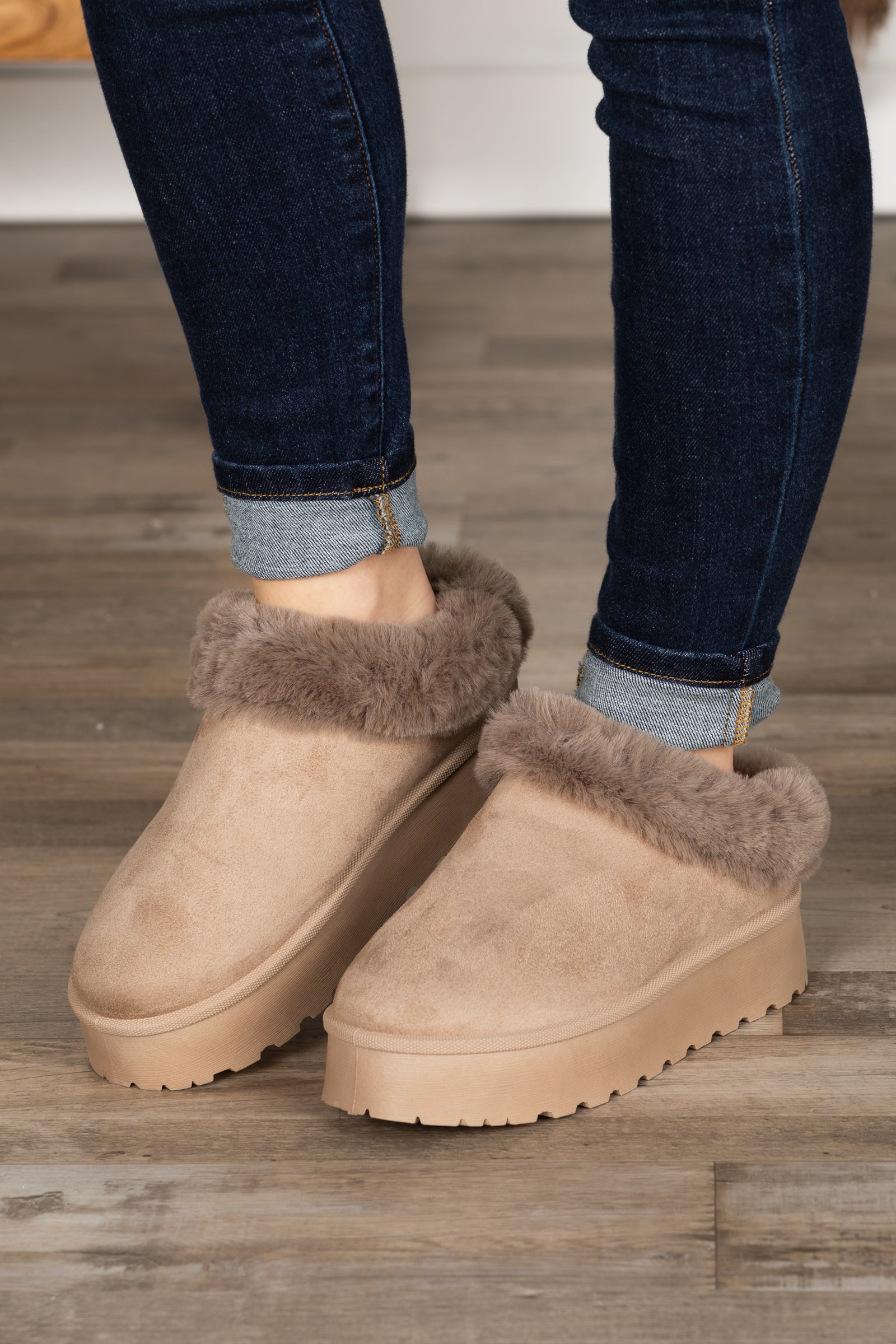 Faux Fur Lined Platform Slip On Shoes