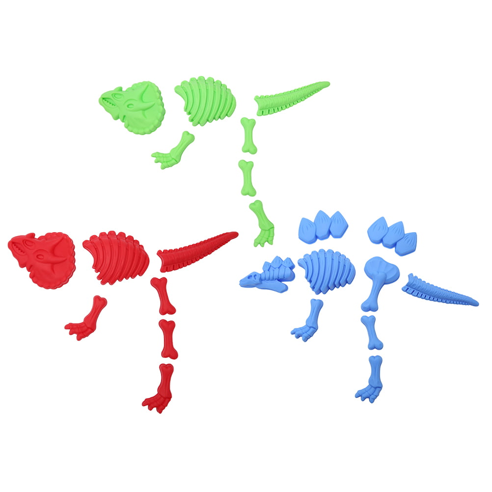 NICEXMAS 3pcs Dinosaur Sand Molds Dinosaur Fossil Sand Molds Multi-color Beach Toy Set