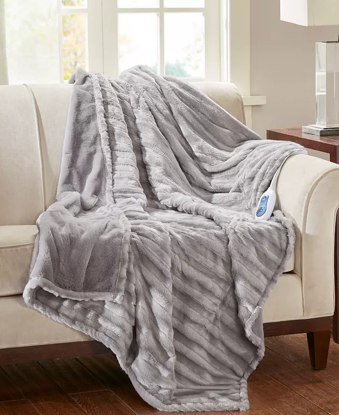 Beautyrest Duke Ribbed Electric Faux-Fur Throw， 50