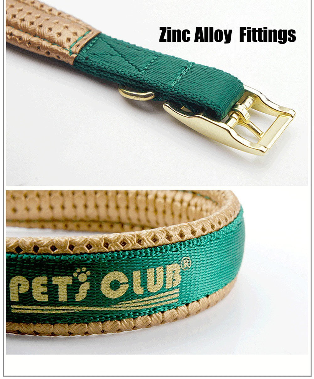 Heavy Duty Collar with Metal Buckle Zinc Alloy Fittings for Medium Large Dogs，Green Gold Wide Type