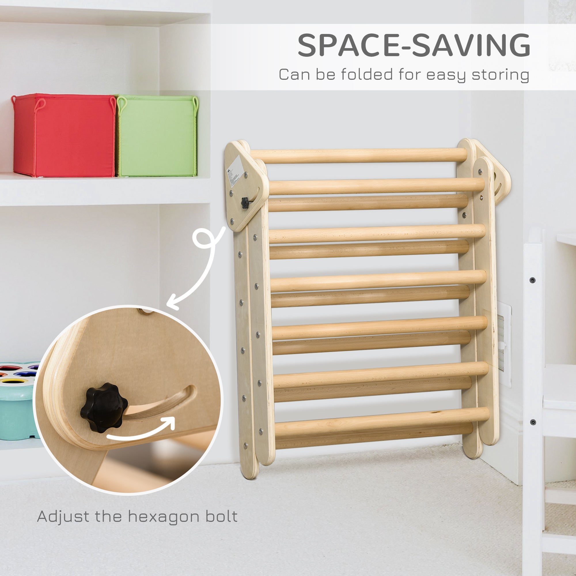 Qaba Kids Triangle Climber Foldable Triangle Ladder for Toddler Natural