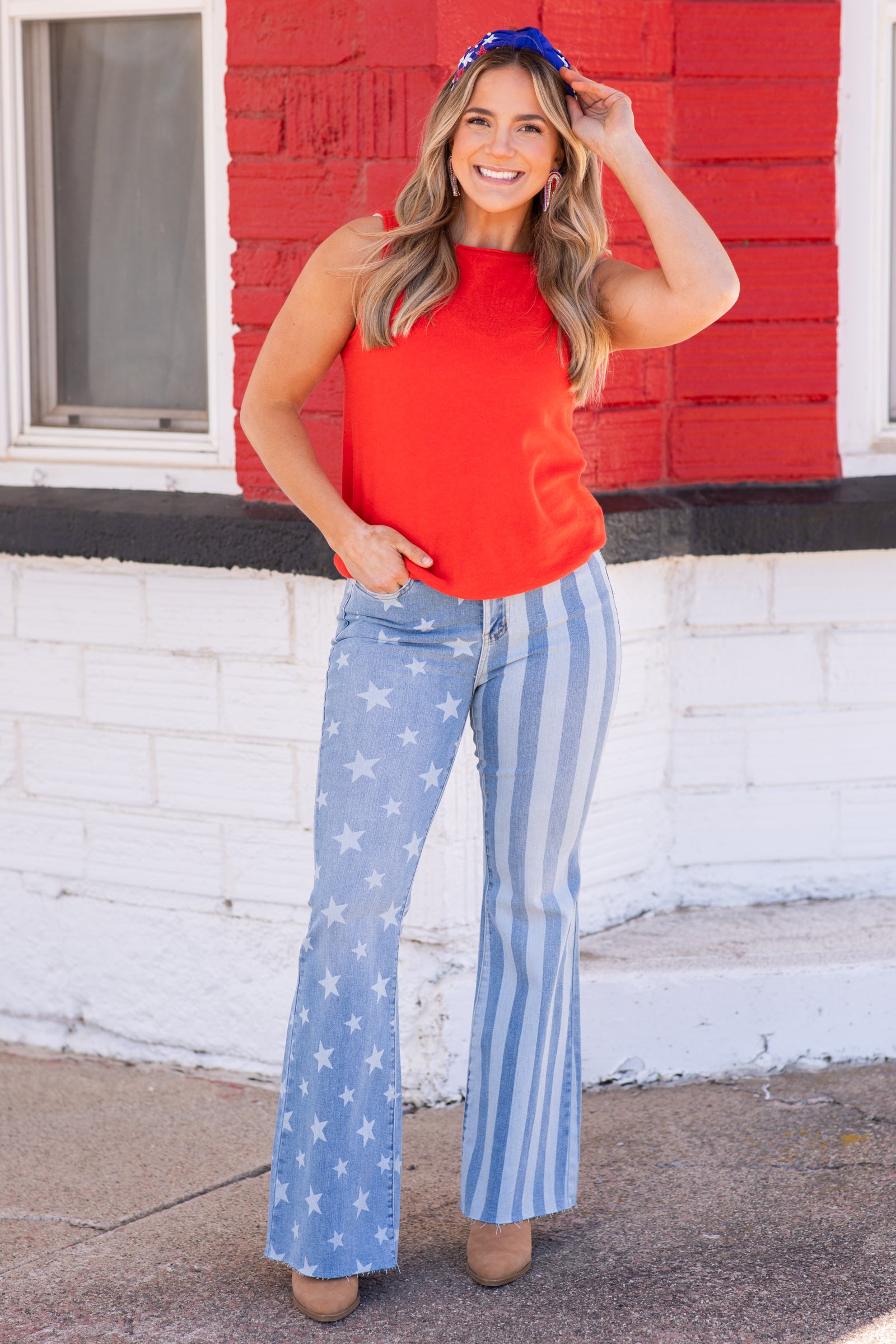 Red Basic Sleeveless Sweater Knit Tank