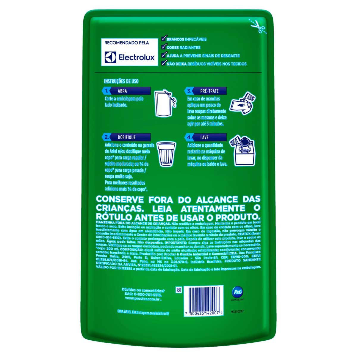 Lava-Roupas Liquido Roupas Brancas E Coloridas Ariel Cores Radiantes Sache 1,8l Embalagem Economica