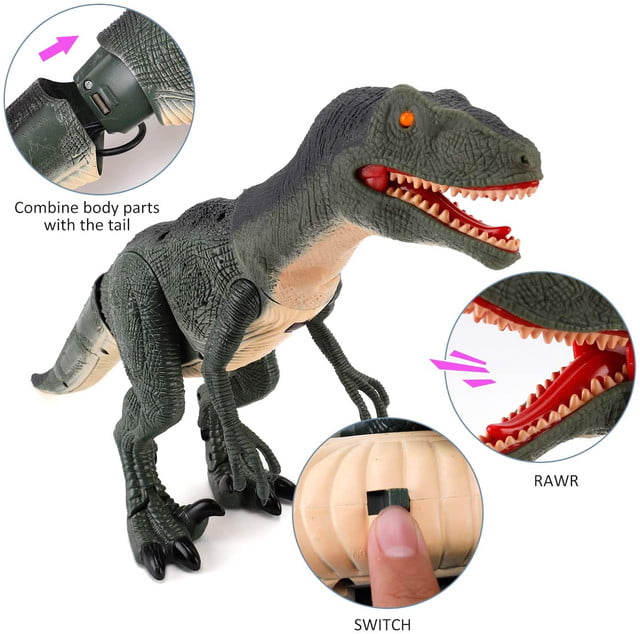 Contixo Infrared RC Dinosaur Toy for Kids Waking Velociraptor with Light Up Eyes and Sounds， DR1 - Electronic Pets