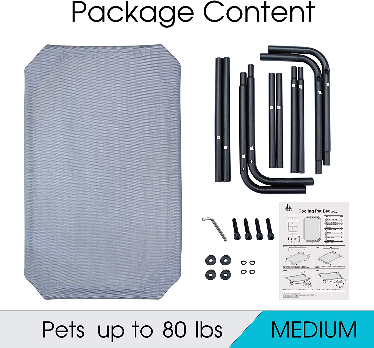 PHYEX Elevated Dog Bed， Raised Cooling Pet Cat Bed， 43.5