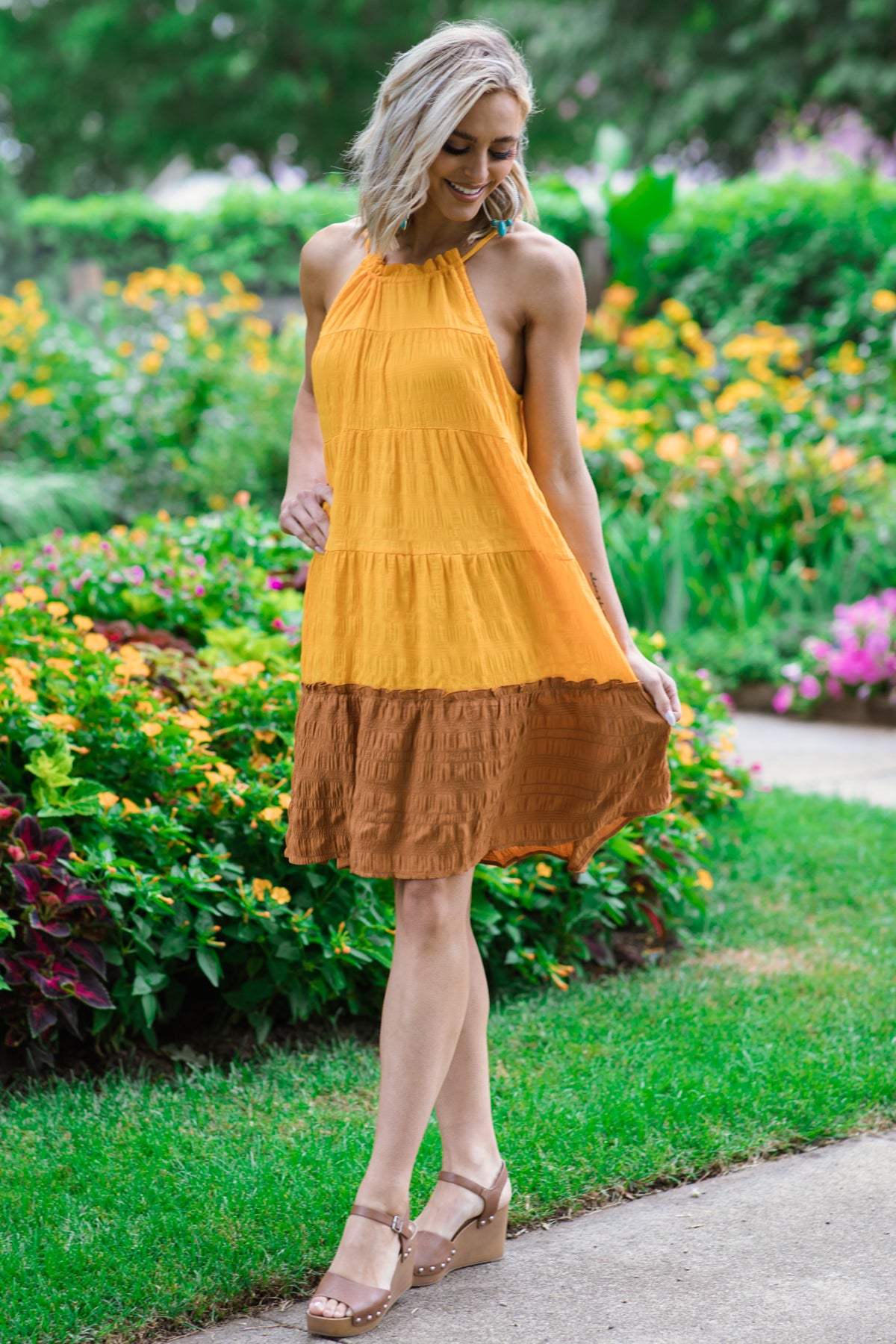 Orange and Cinnamon Colorblock Dress