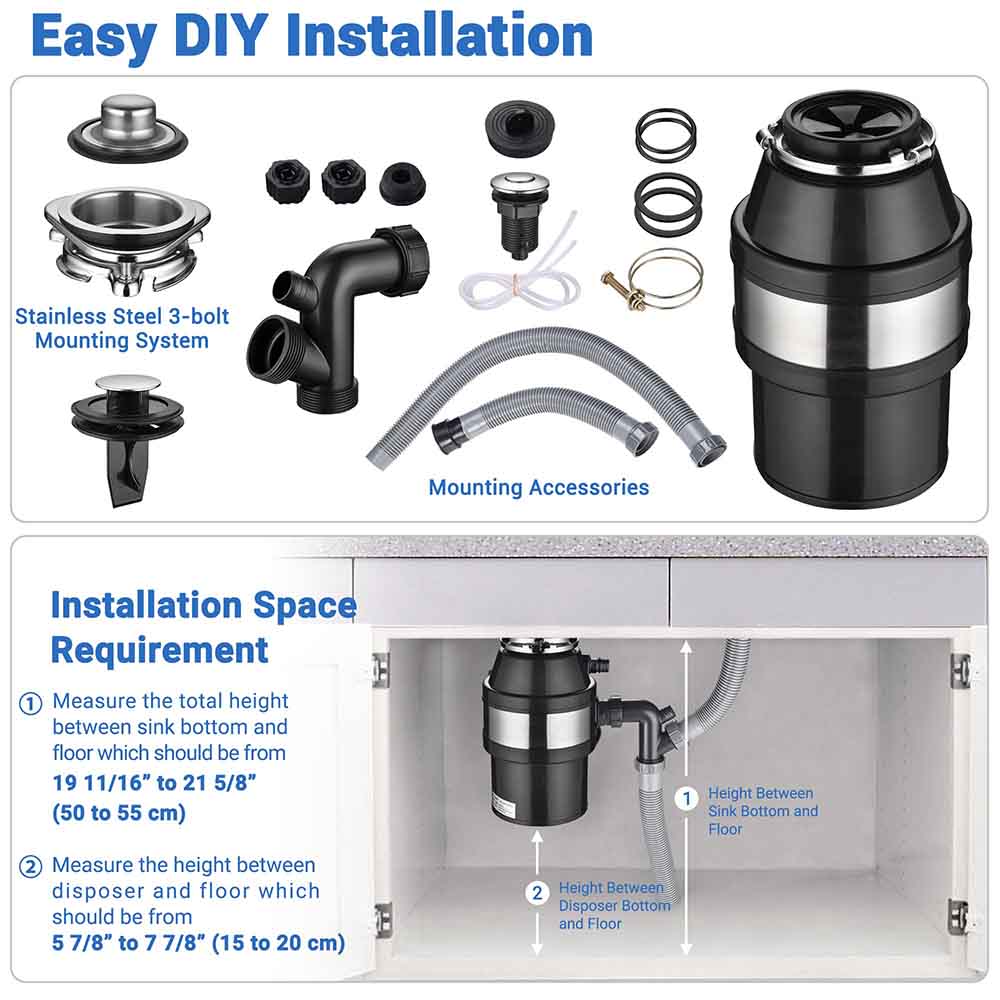 Yescom 1/2 HP Garbage Disposal 1L Compact Food Waste Disposer