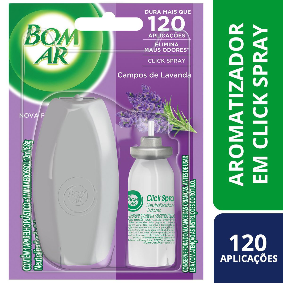 Aromatizador Bom Ar Click Spray Campos de Lavanda Aparelho + Refil 12ml