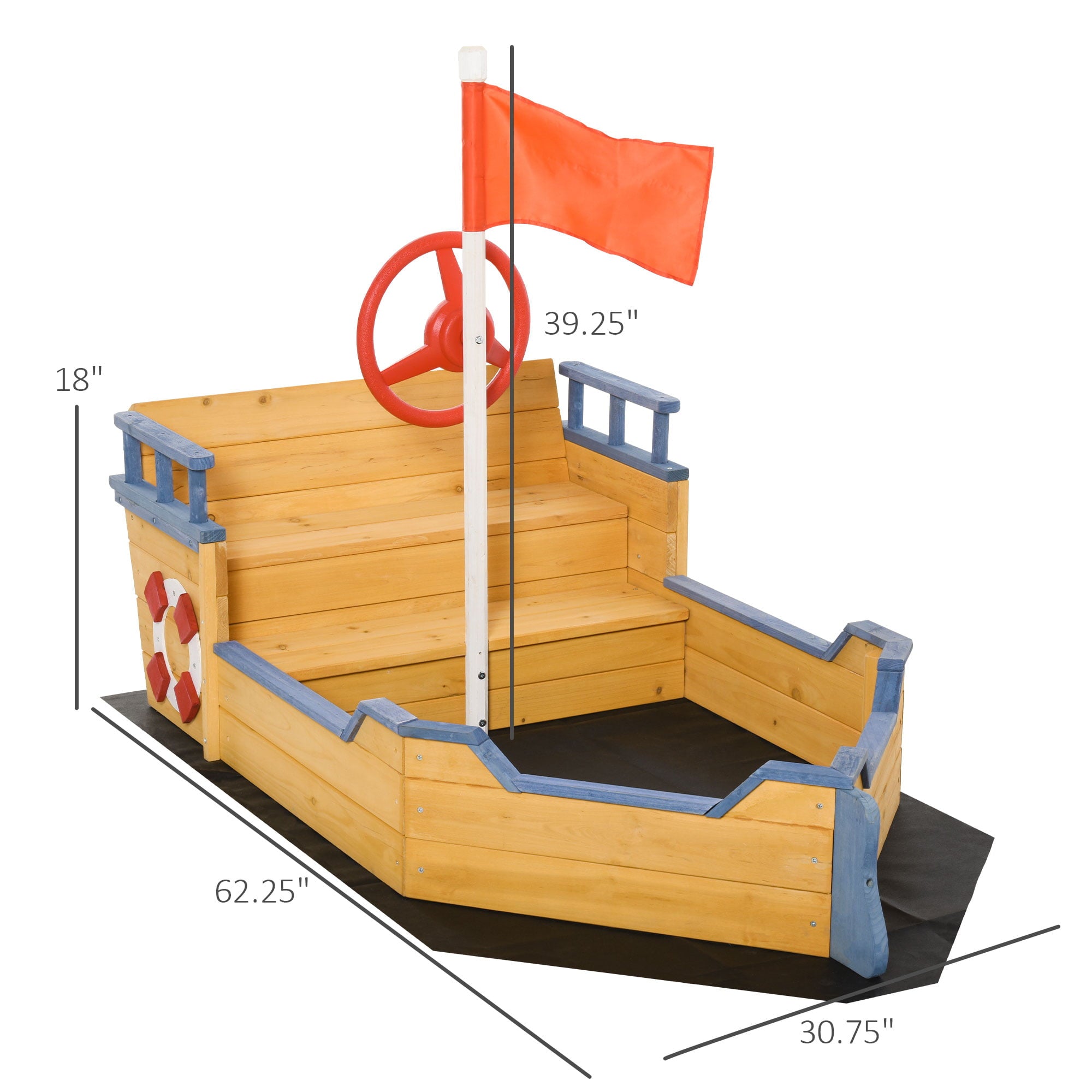 Wooden Sandbox Pirate Ship Sandboat w/ Bench Seat Storage Space Ceder Wood