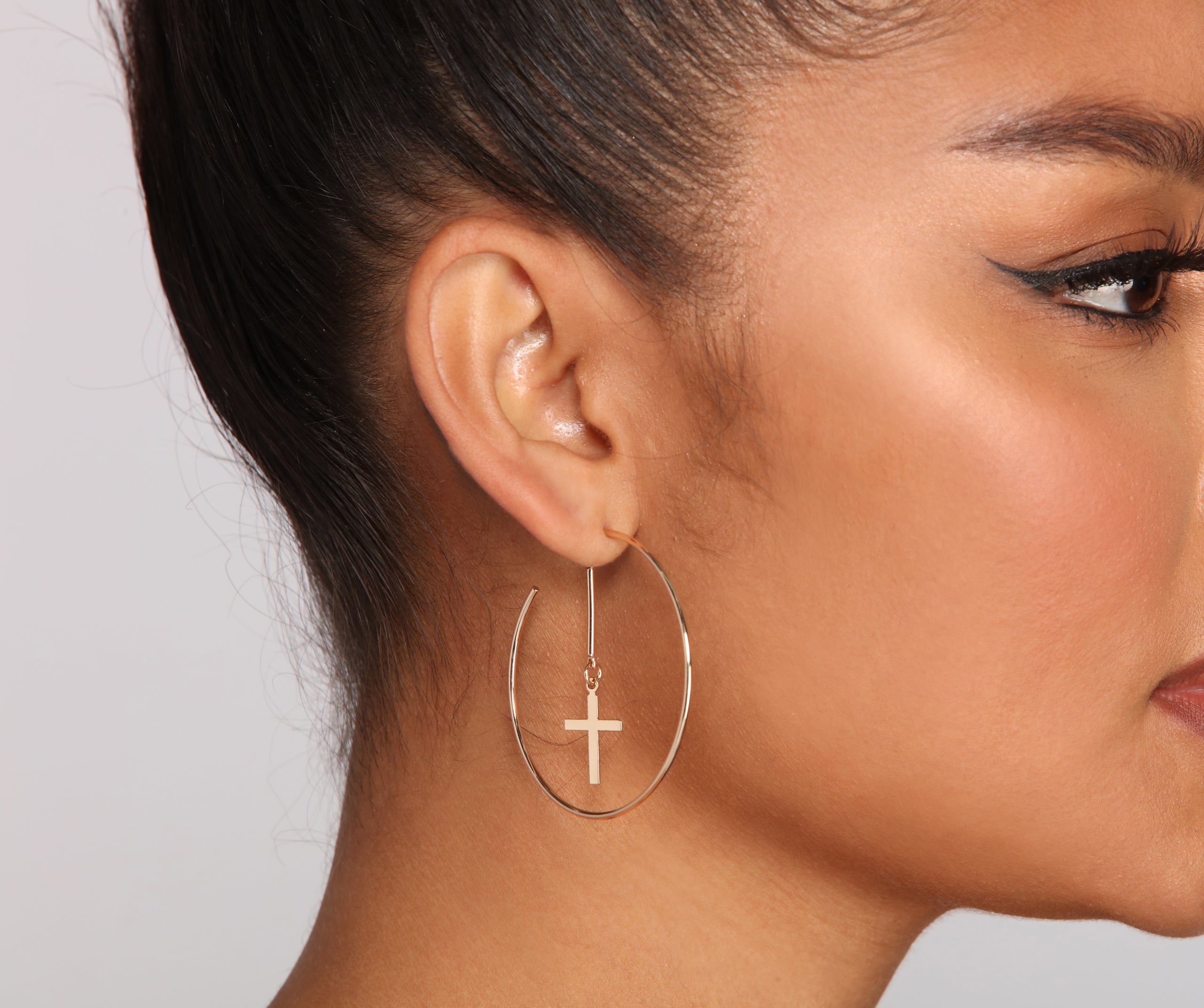 Trendy Chic Cross Hoop Earrings