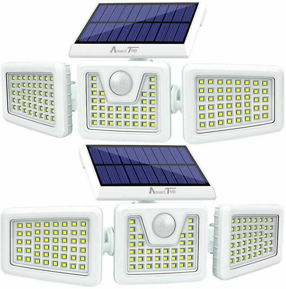 2 Pack - Solar Lights Outdoor， 800LM Wireless LED Solar Motion Sensor Lights Outdoor; 3 Adjustable Heads， 270° Wide Angle Illumination， IP65 Waterproof， Security LED Flood Light