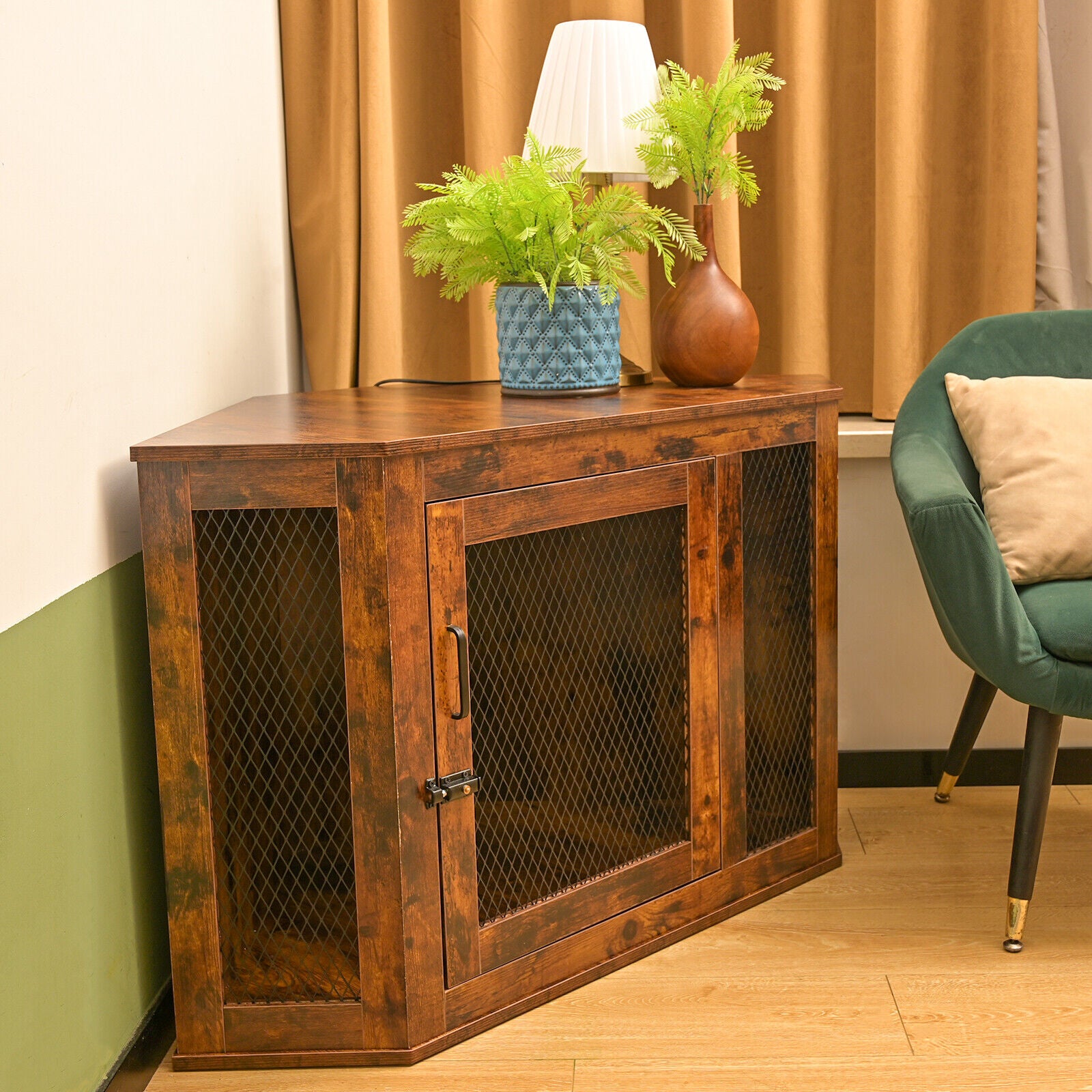 Corner Dog Crate with Cushion Medium Large Dog Crate Indoor