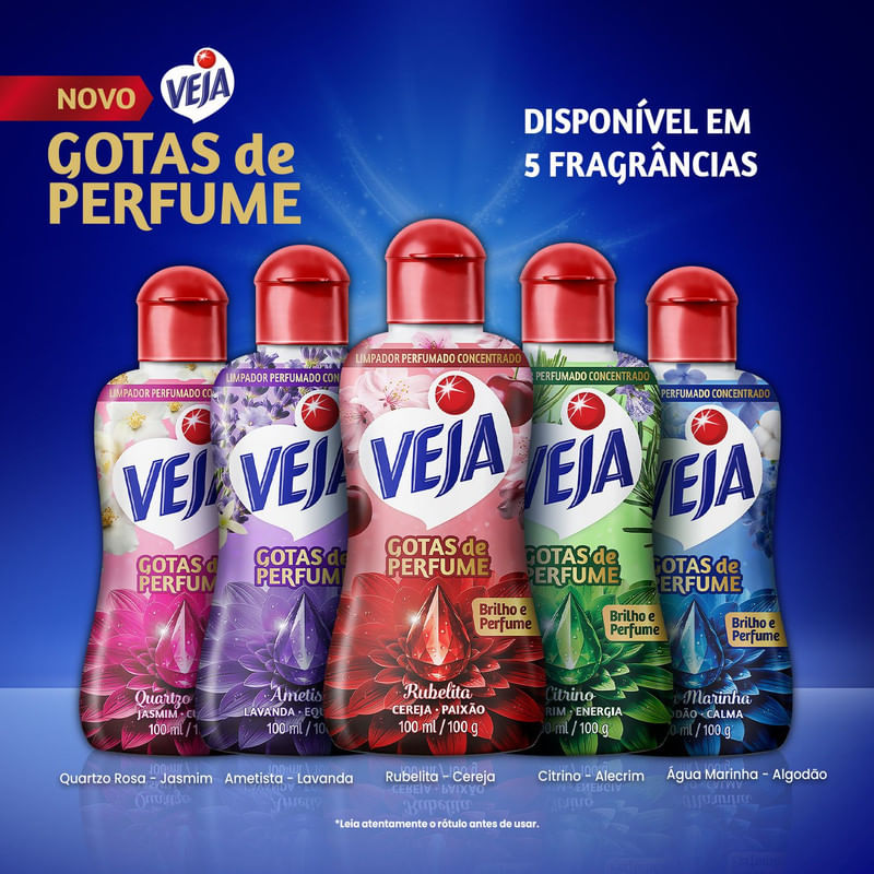 Veja Gotas de Perfume Quartzo Rosa Jasmim Limpador Perfumado Concentrado 100 ml