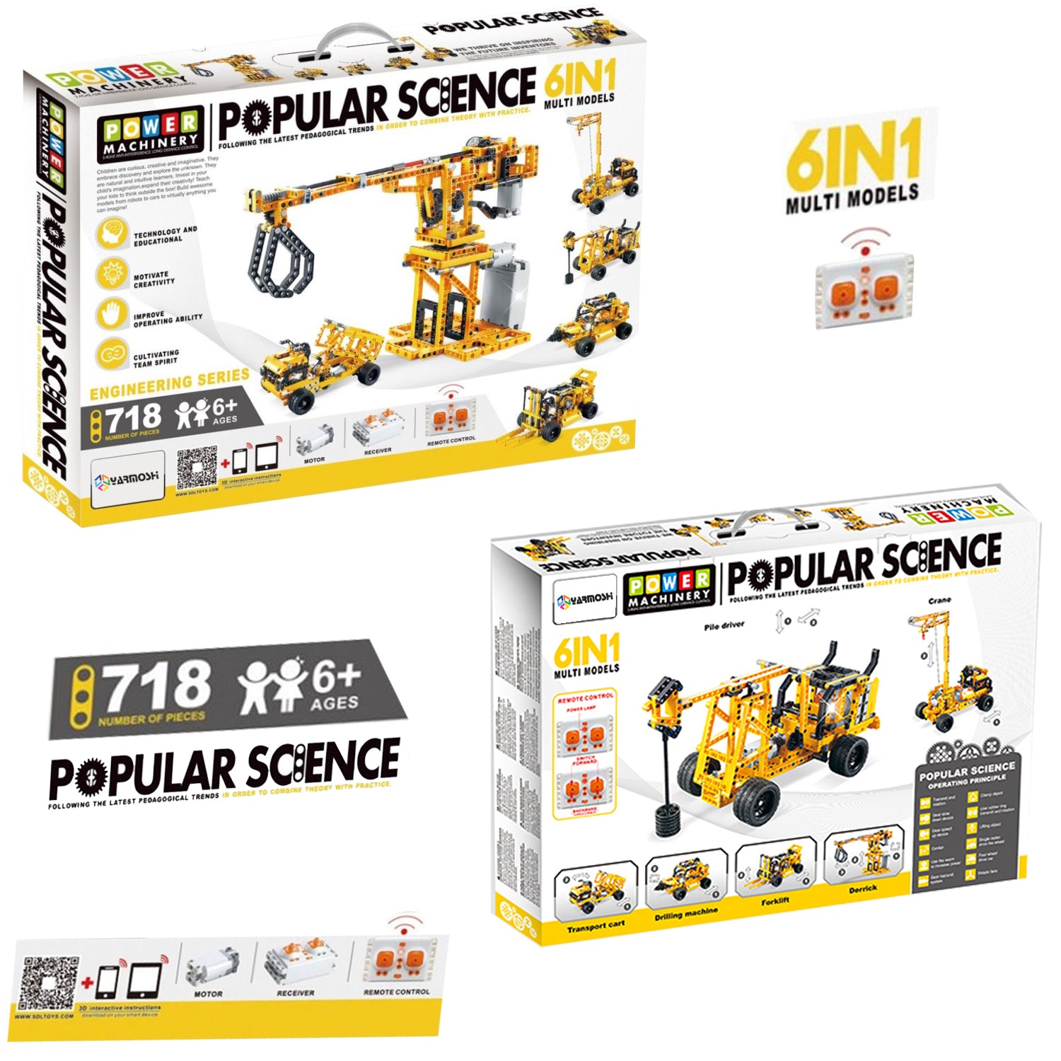 YARMOSHI RC Building Blocks Large Truck Turns Into Car and Crane Engineering Educational STEM Gift for Boys and Girls Model Cars Kit 718 PCS Remote Control USB Charger for Kids Teens Adults