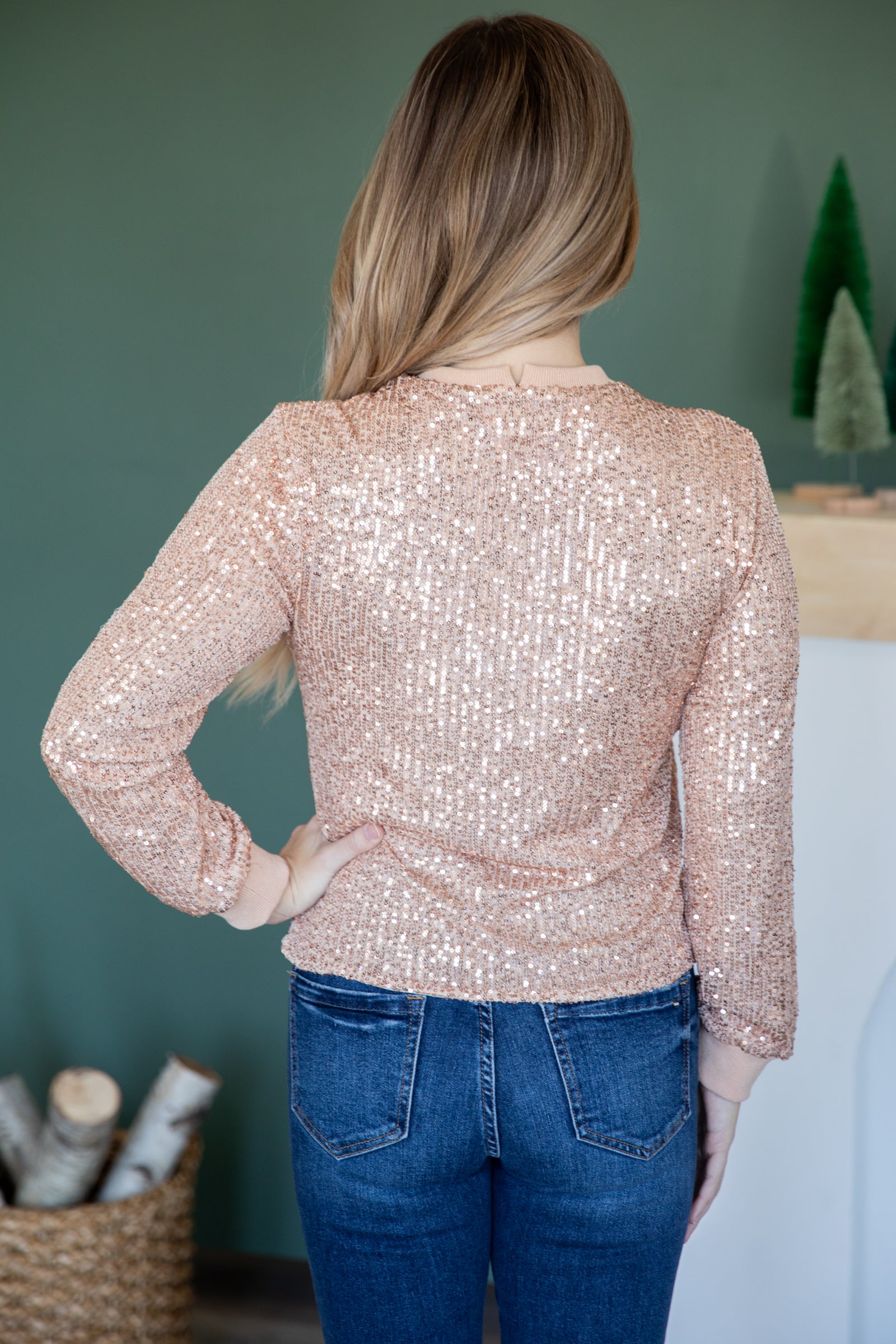 Rose Gold Sequin Long Sleeve Top
