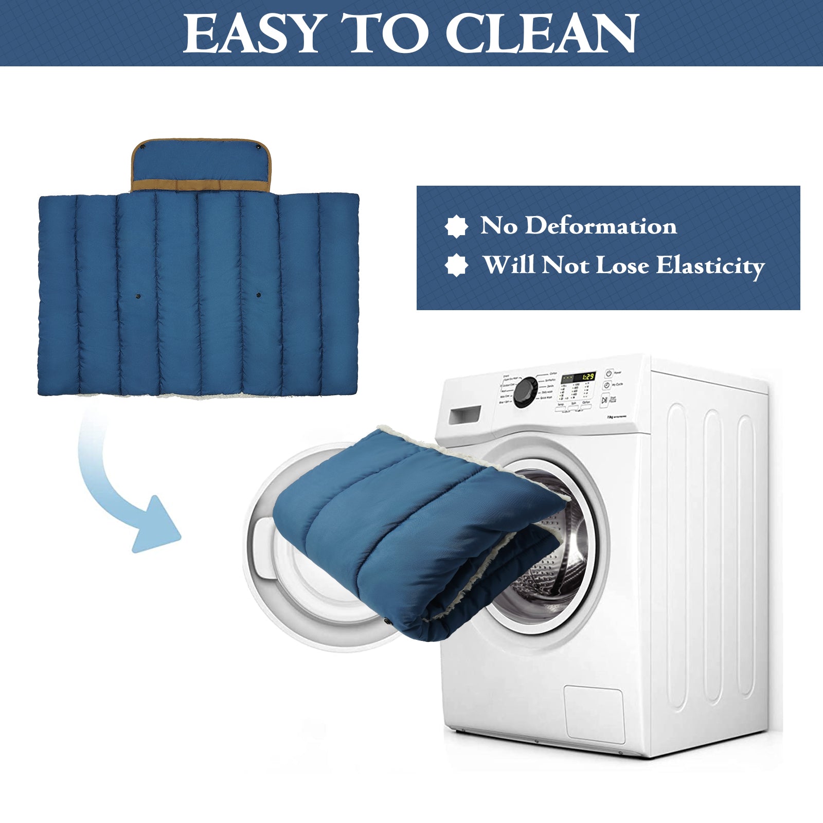 PUMYPOREITY Travel Dog Bed， Warm Dog Mat， Rollup Crate Mat， Dog Kennel Pad， Plush Soft Pet Beds for Dog or Cats， Blue