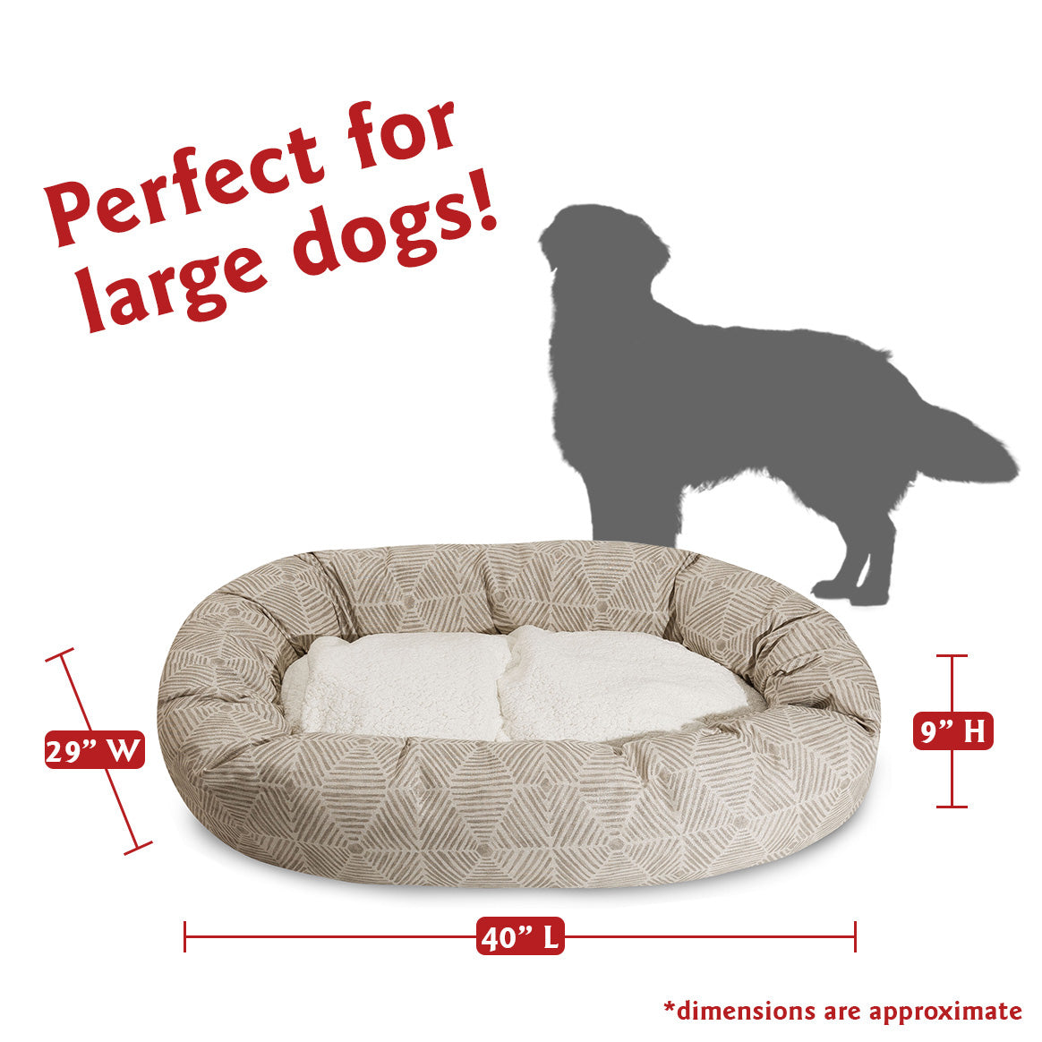 Majestic Pet | Charlie Sherpa Bagel Pet Bed For Dogs， Beige Metallic， Large