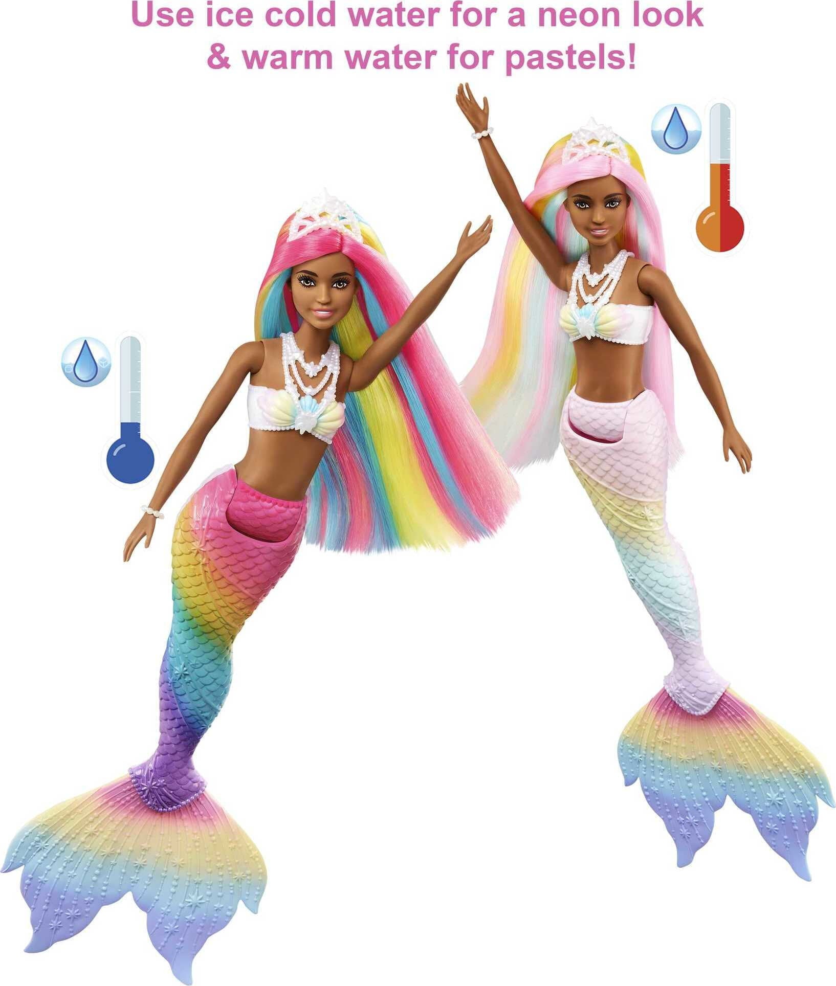 Barbie Dreamtopia Mermaid Doll with Rainbow Hair, Light Brown Eyes & Color-Change Feature