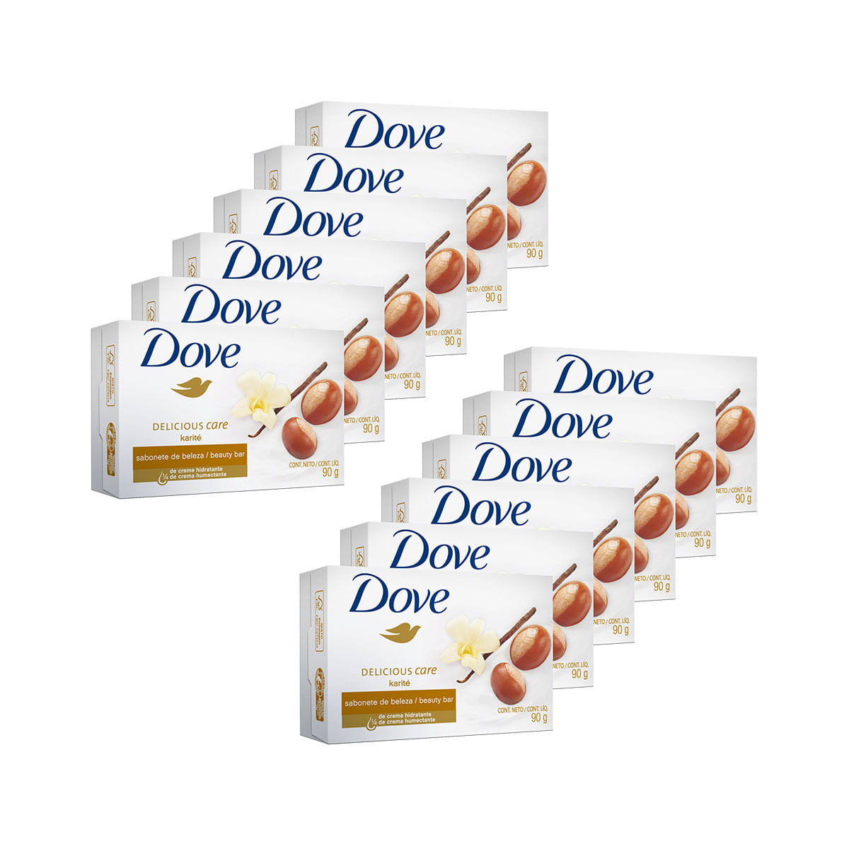 Kit com 12 Sabonetes em Barra Corporal Dove Delicious Care Baunilha 90g