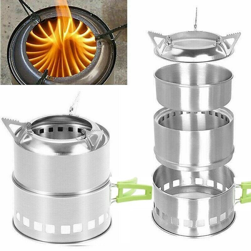 Camping Stove Camp Wood Stove Portable Foldable Stainless Steel Burning Backpacking Stove for Outdoor Hiking Picnic BBQ  With  an Folding Plastic Handle and Carrying Bag