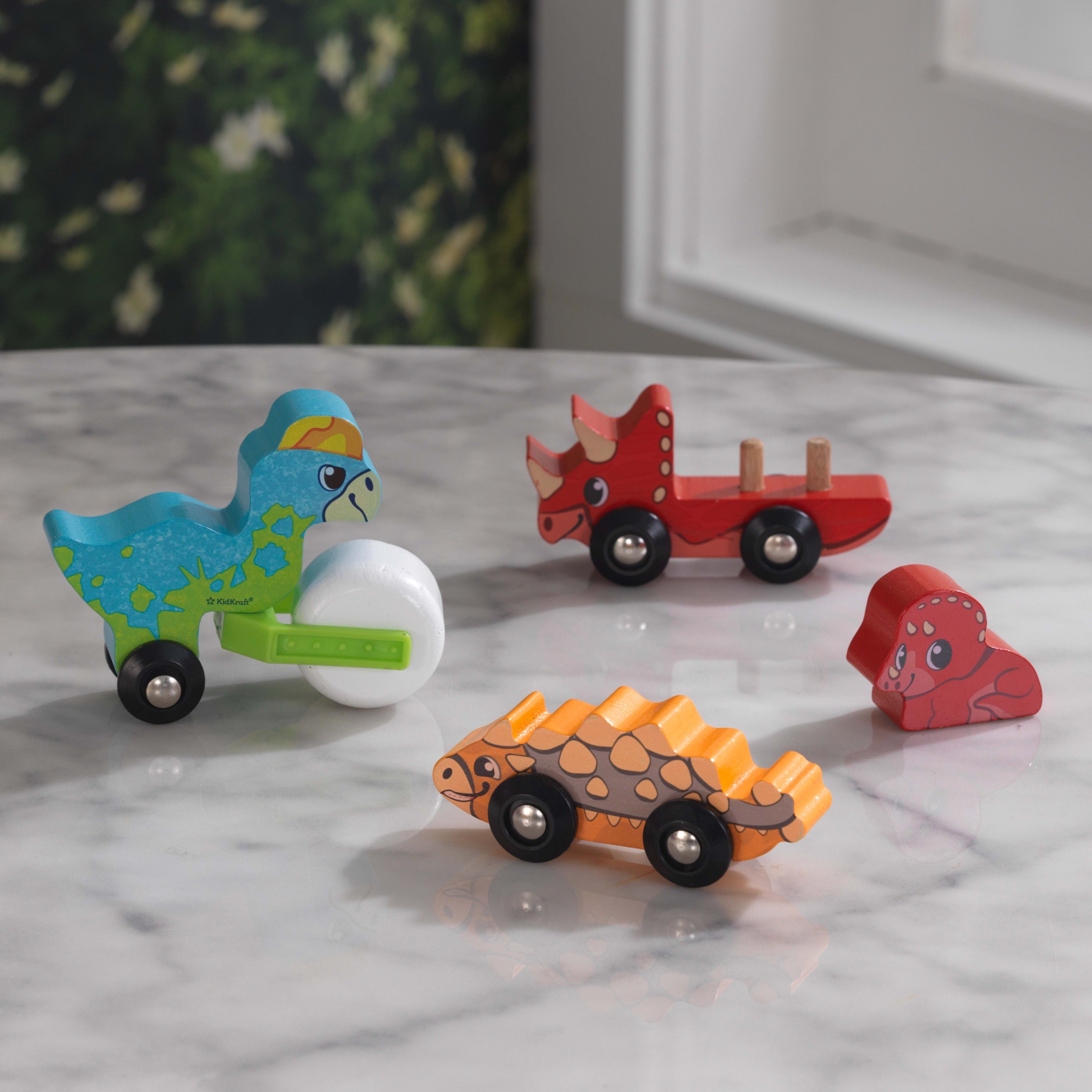 KidKraft Adventure Tracks™: Dino World Prehistoric Pals: Wooden Train Track Vehicles
