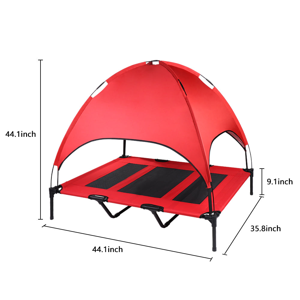 SMONTER Elevated Dog Bed with Canopy， Outdoor Pet Cot with Removable Canopy Shade， Portable Raised Dog Bed with Stable Frame and Breathable Mesh for Small， Medium， Large Dogs， Extra Large， Red
