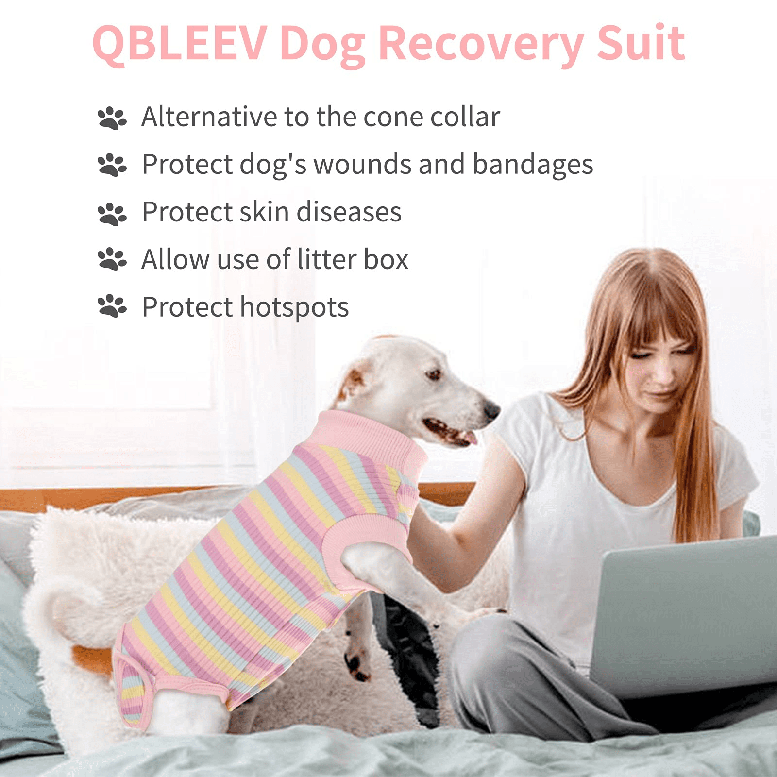 Qbleev Recovery Suit for Dogs After Surgery，Pet Cone E-Collar Bandages Alternative Recovery Vest， Post-Operative Clothes.Professional Surgical Pet Wear for Abdominal Wounds and Weaning
