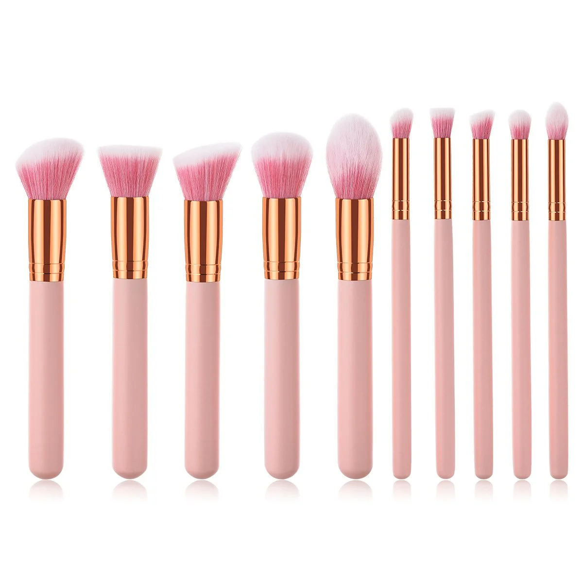 10pcs Pink Wood Handle Eyeshadow Foundation Makeup Brushes Set