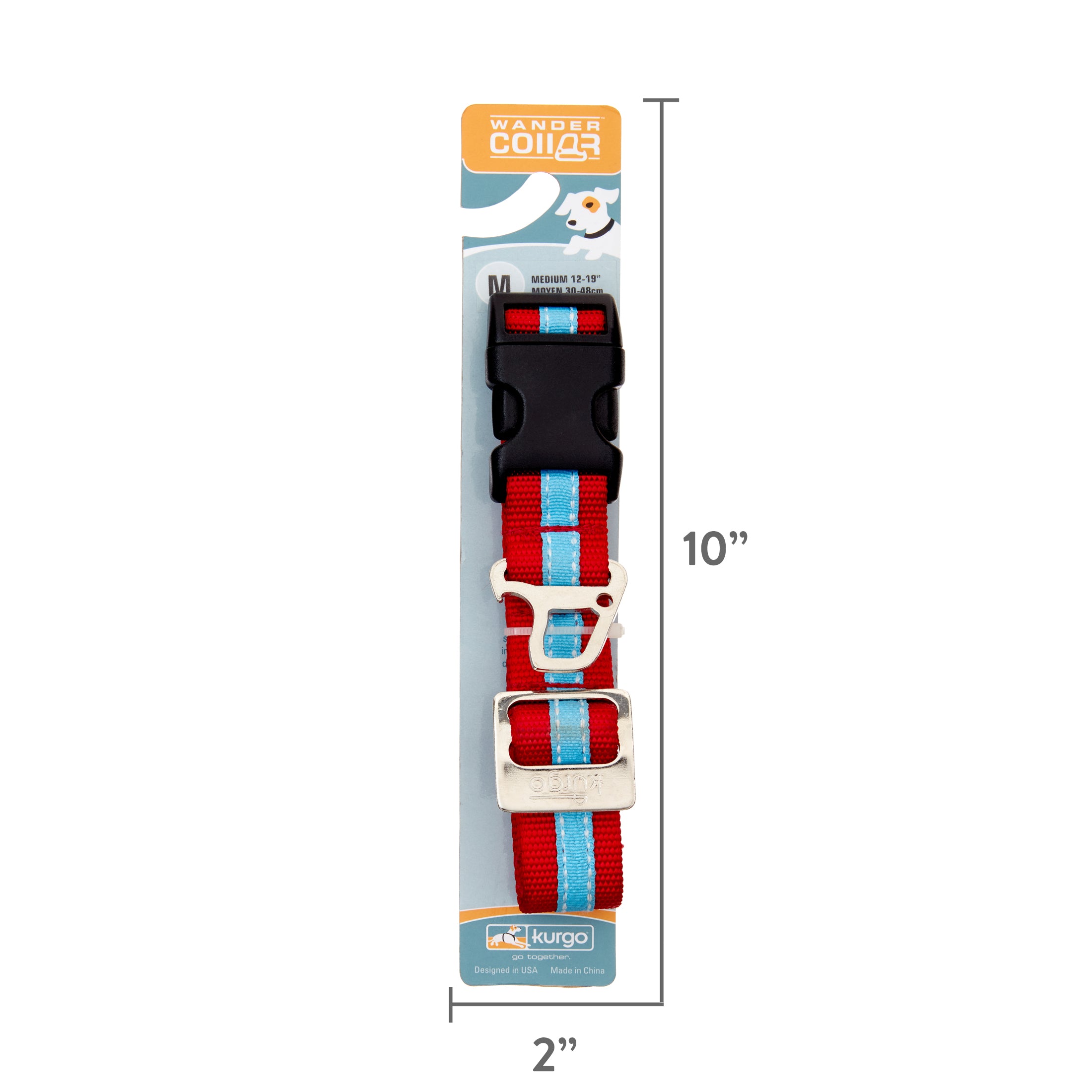 Kurgo Wander Dog Collar， Medium， Red and Blue