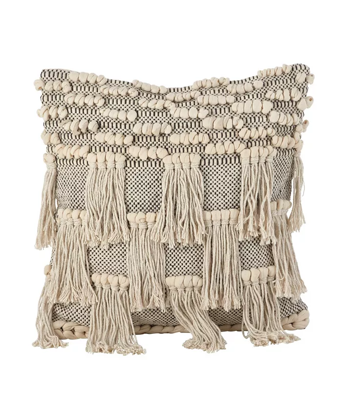 Saro Lifestyle Moroccan Wedding Fringed Cotton Decorative Pillow， 18
