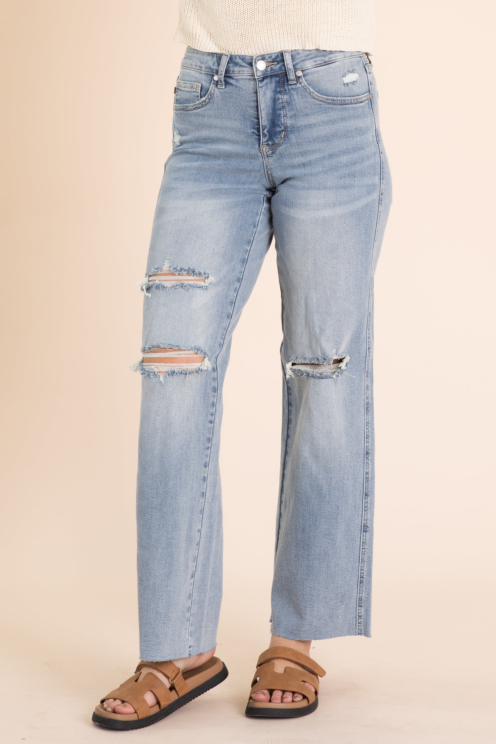Judy Blue Tummy Control Wide Distress Jean