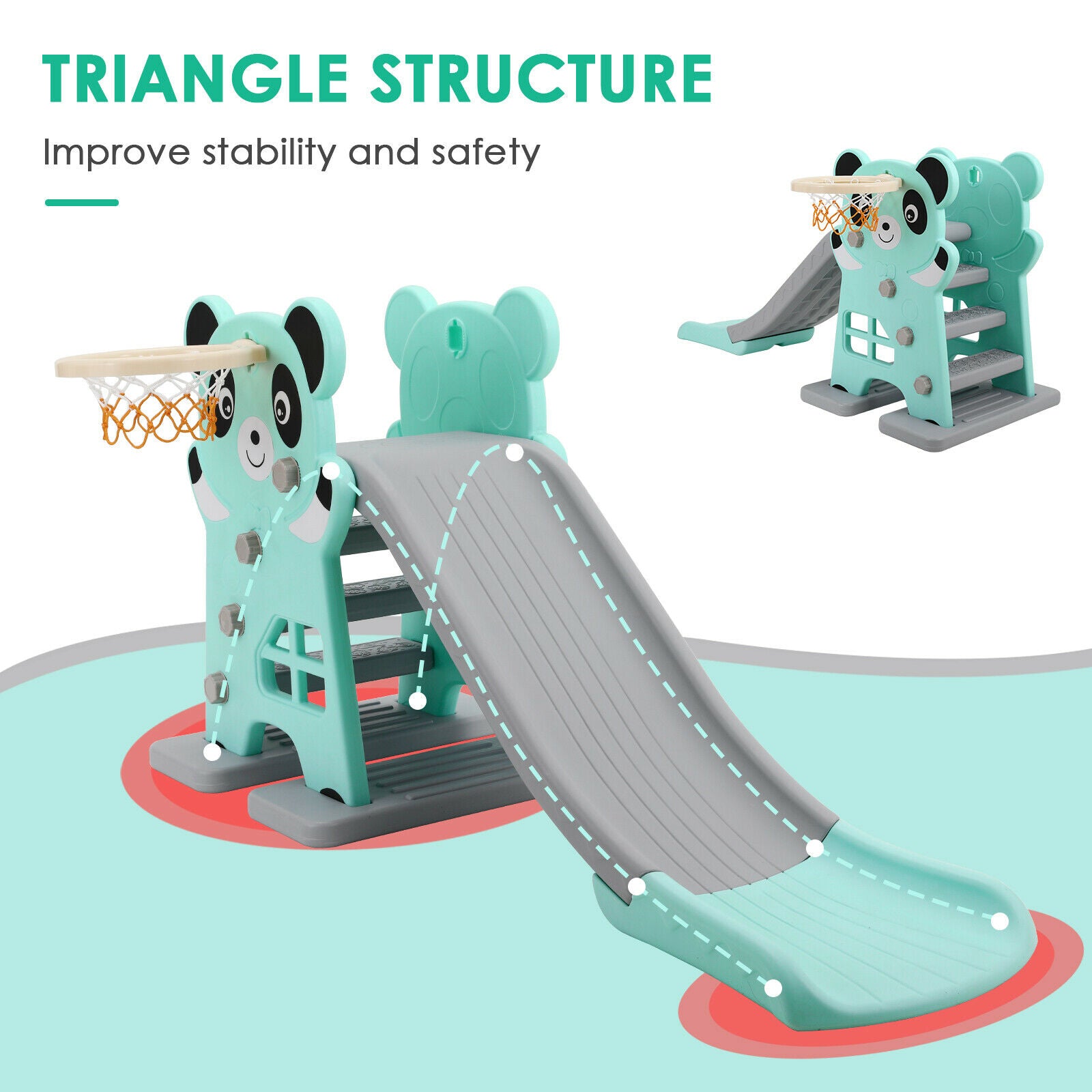 HOMFY Kids Slide， Indoor Outdoor Play Climber Slide Set with Long Slipping Slope for Toddlers