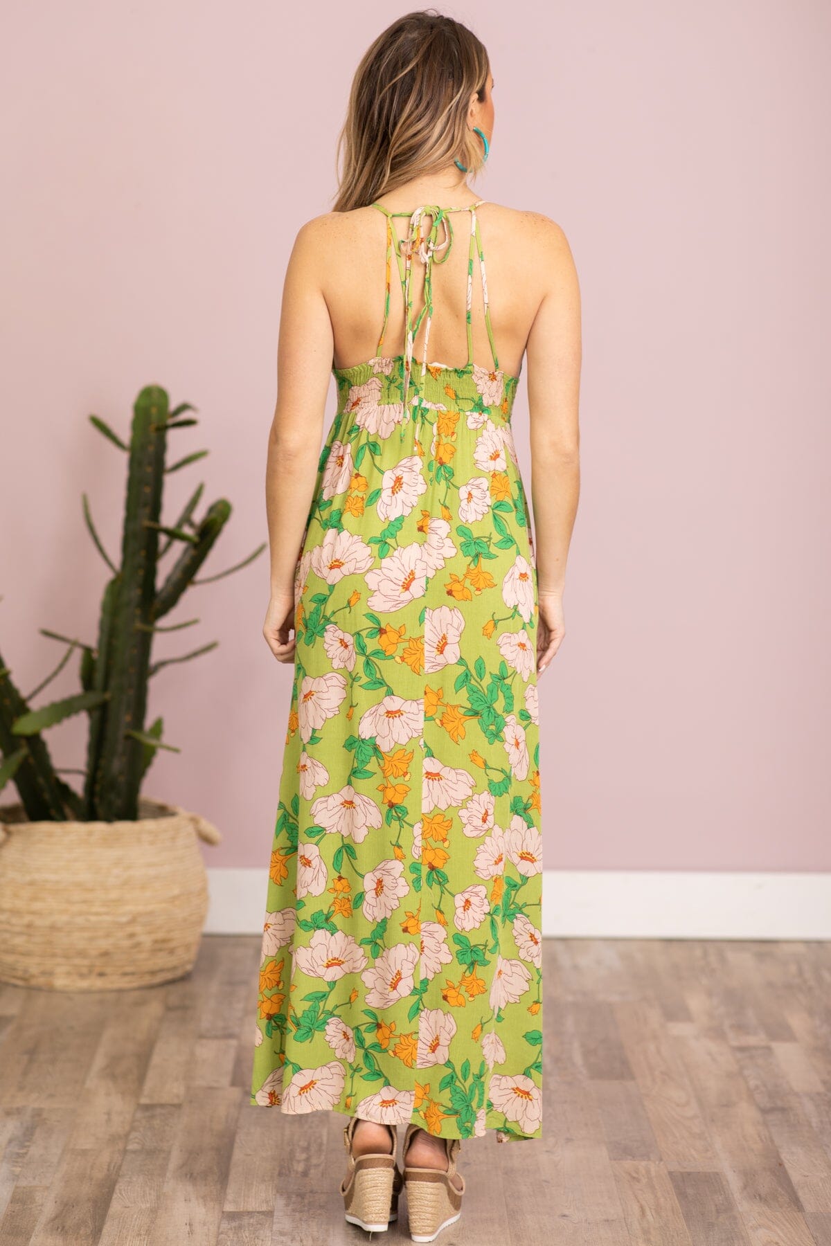 Kelly Green Multicolor Floral Print Maxi Dress