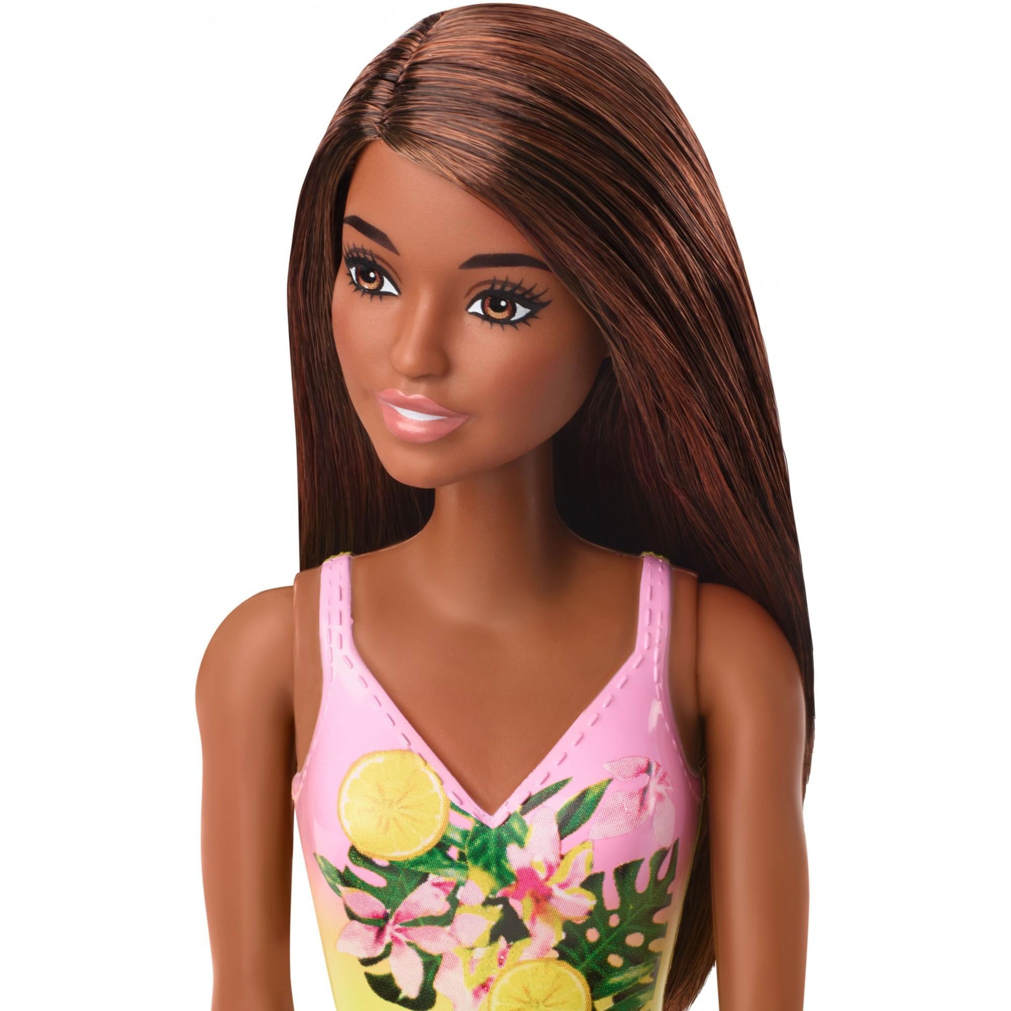 Barbie Swimsuit Beach Doll with Brown Hair & Tropical Floral Print Suit