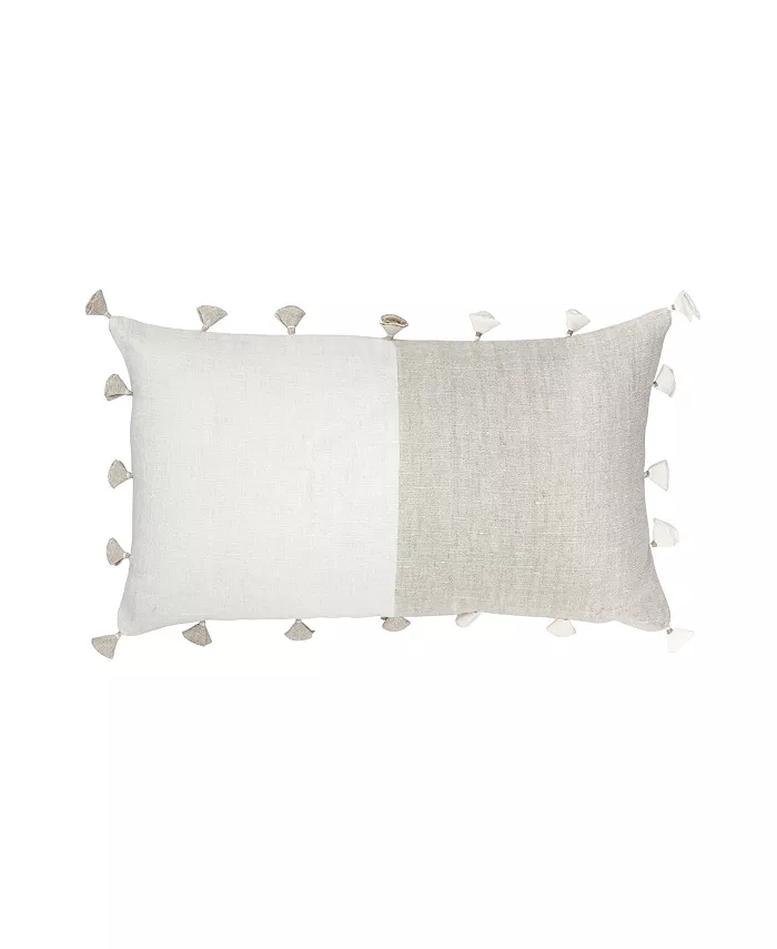 Anaya Home Natural Beige Tassels Linen Down Alternative Lumbar Pillow