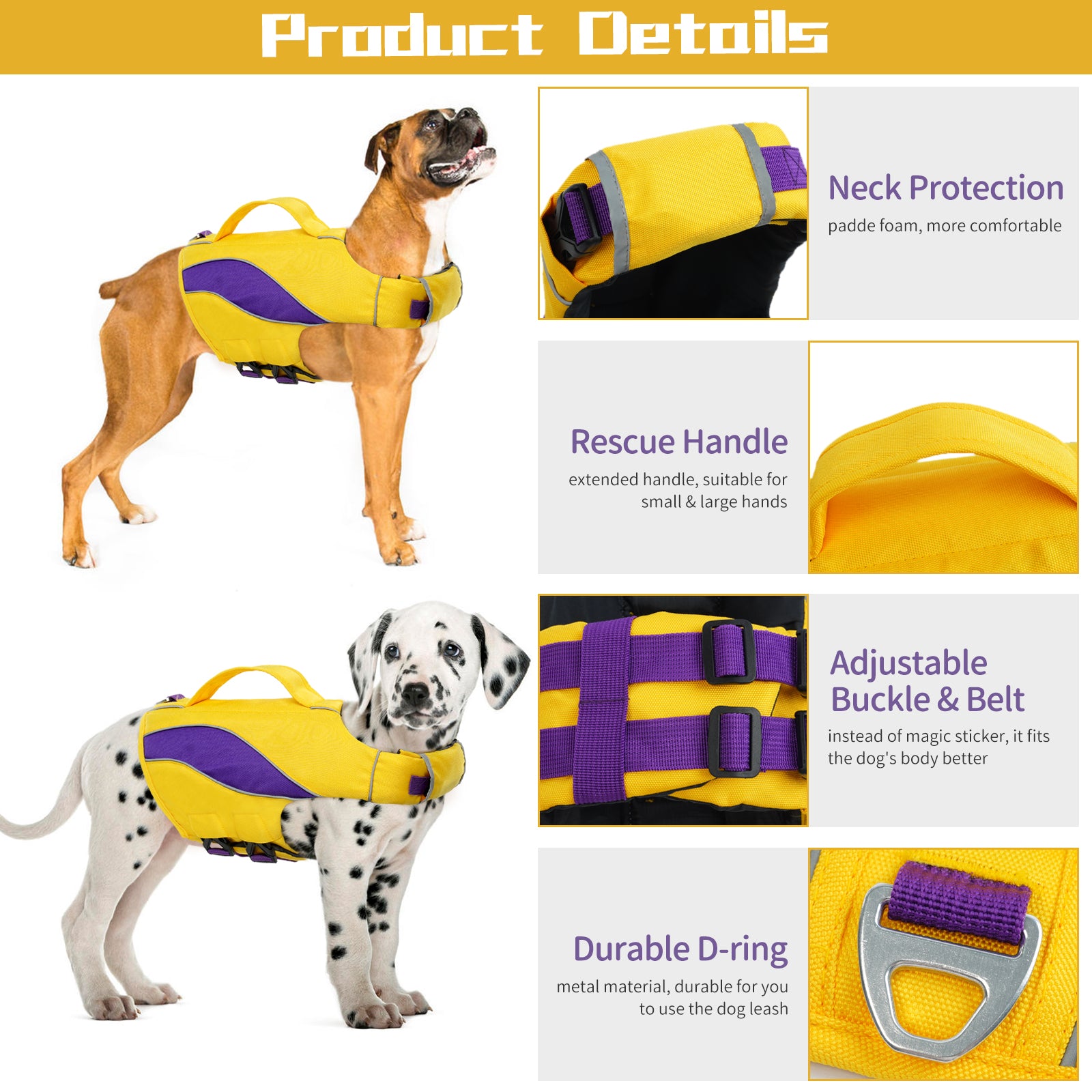 ROZKITCH Dog Life Jacket Reflective Lifesaver Ripstop Adjustable Floatation Vest with Rescue Handle Dog Swimming Vest Durable High Buoyancy for Small Medium Large Dogs