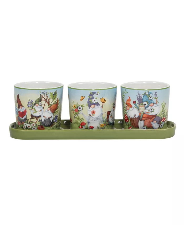 Certified International Garden Gnomes 3 pc Planter Set with Tray