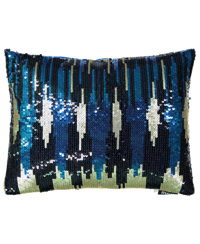 Mod Lifestyles Holiday Blue Collection Allover Sequin Skyline Embroidery Lumbar Pillow， 13