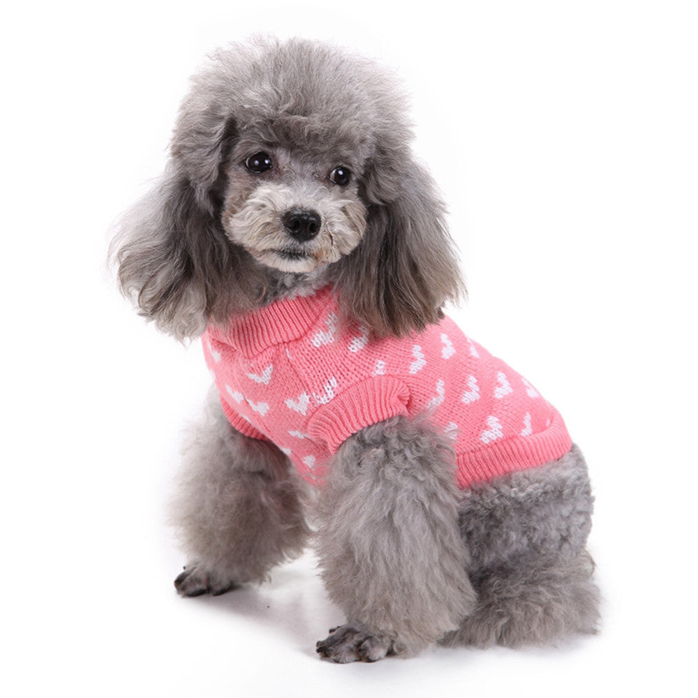 Pink Heart Round Neck Small Pet Dog Cute Clothes Puppy Sweater