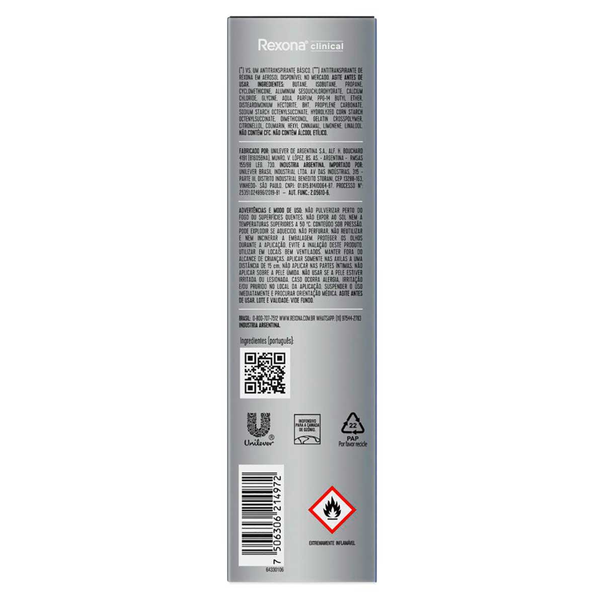Antitranspirante Aerosol Rexona Clinical Clean 150ml