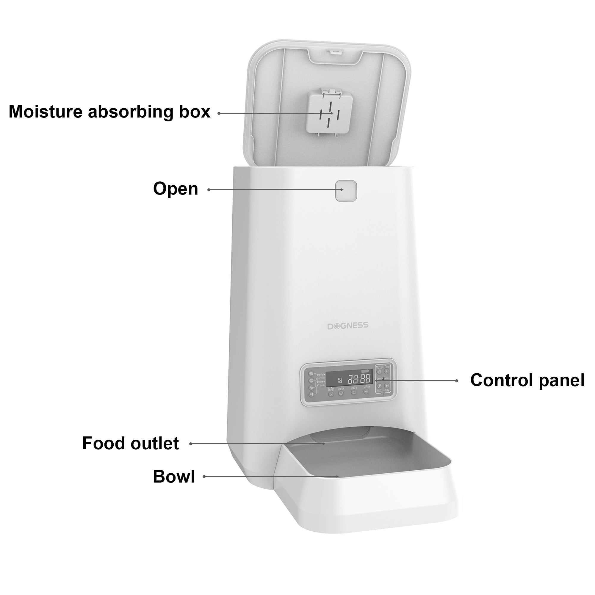Dogness Programmable Automatic Pet Feeder， 6 Liter Capacity， White， for Dogs and Cats