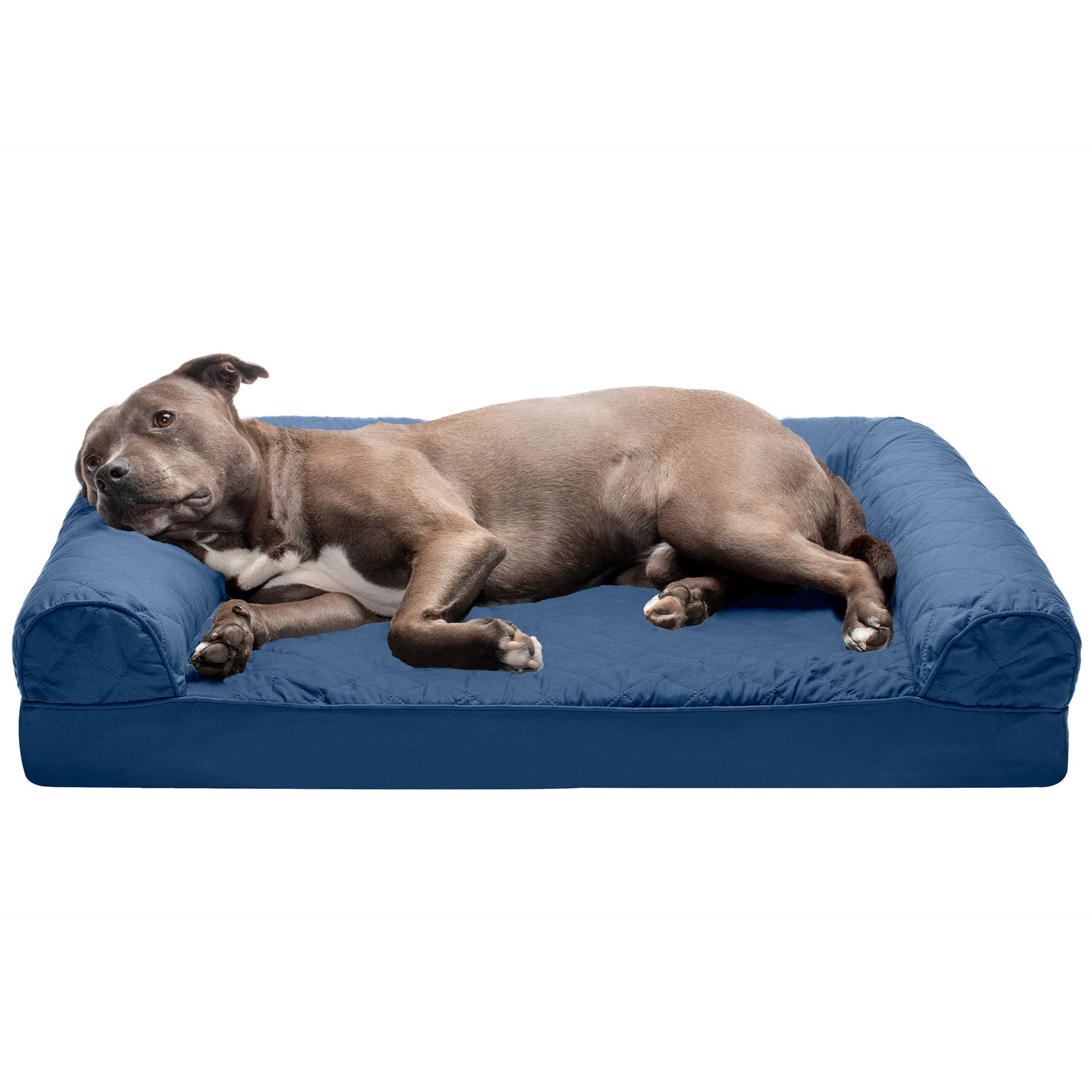 FurHaven | Orthopedic Quilted Sofa Pet Bed for Dogs and Cats， Navy， Large