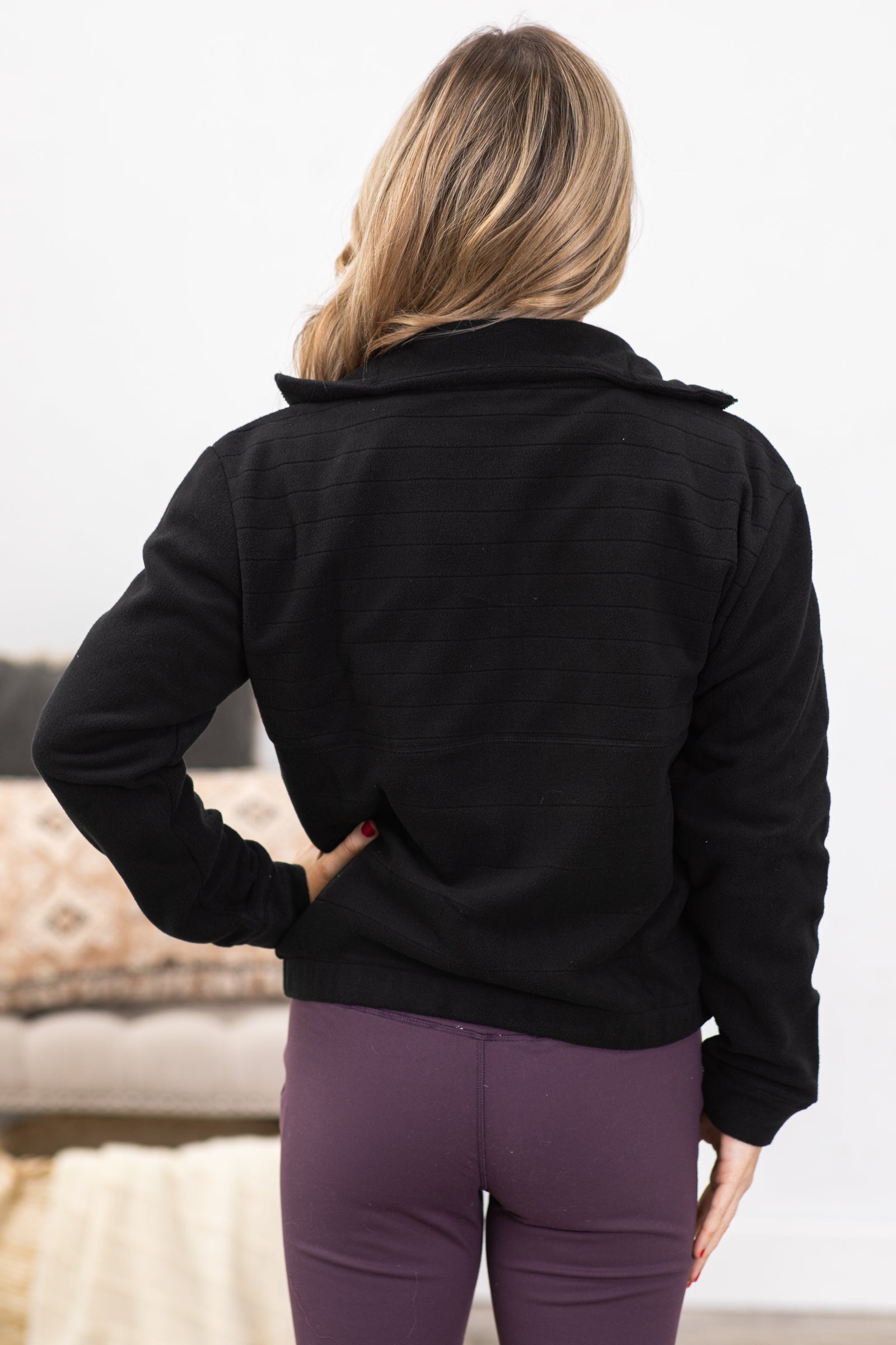 Black Stripe Jacquard Fleece Zip Up Jacket