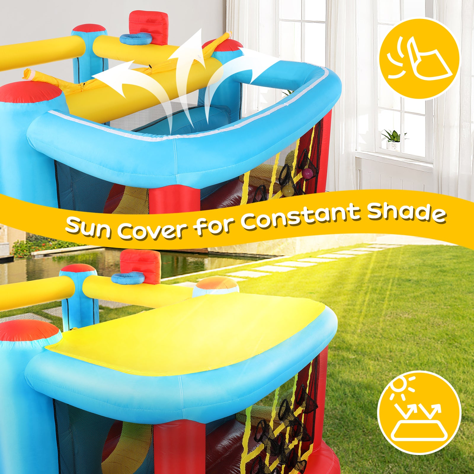 JOYMOR Inflatable Obstacle Course Bounce House for Kids Jumping Castle Slide Bouncer with Air Blower， Sun Cover， Indoor and Outdoor Party Gift